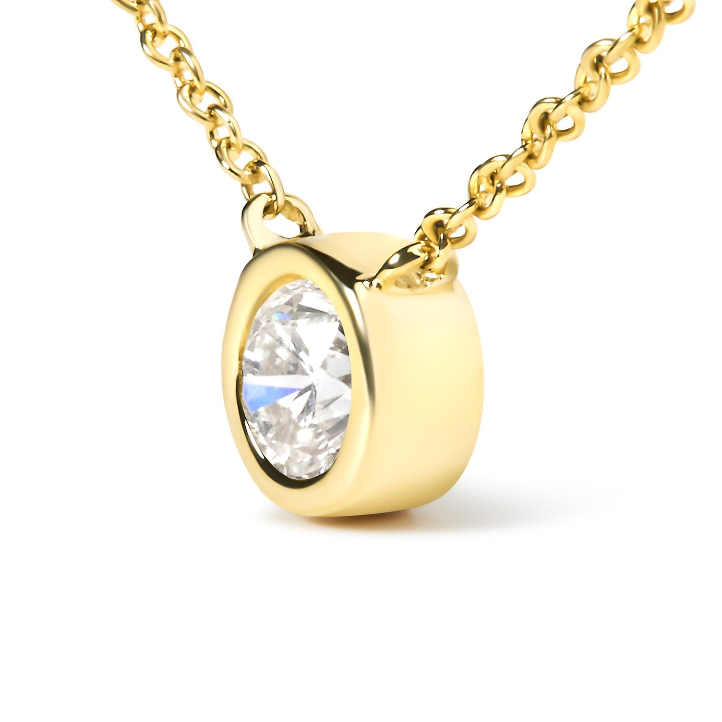 10K Gold 1/10 Carat Round Brilliant-Cut Diamond Modern Bezel-Set Solitaire 16"-18" Pendant Necklace