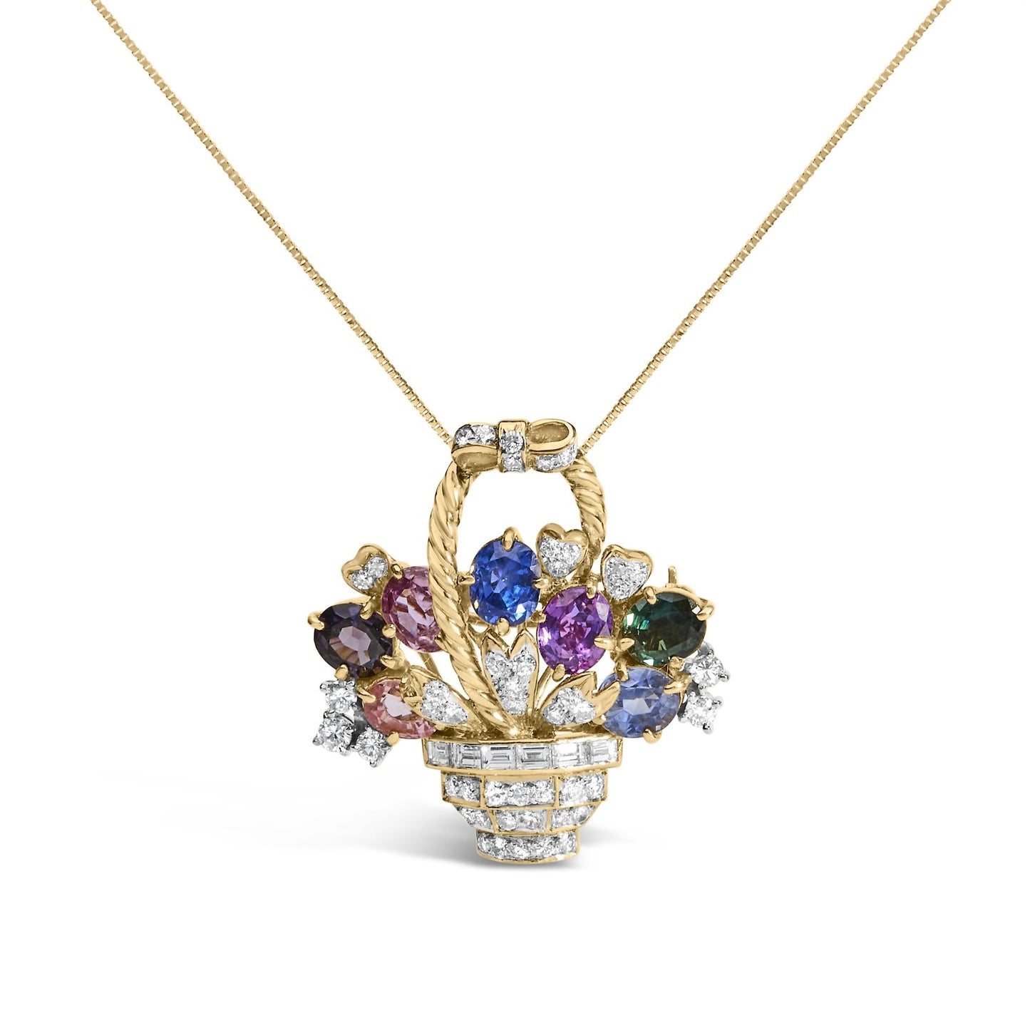 18K Yellow Gold 1 1/10 Cttw Diamond and Mixed Gemstone Floral Bouquet Pendant and Brooch Pin (G-H Color, VS1-VS2 Clarity)