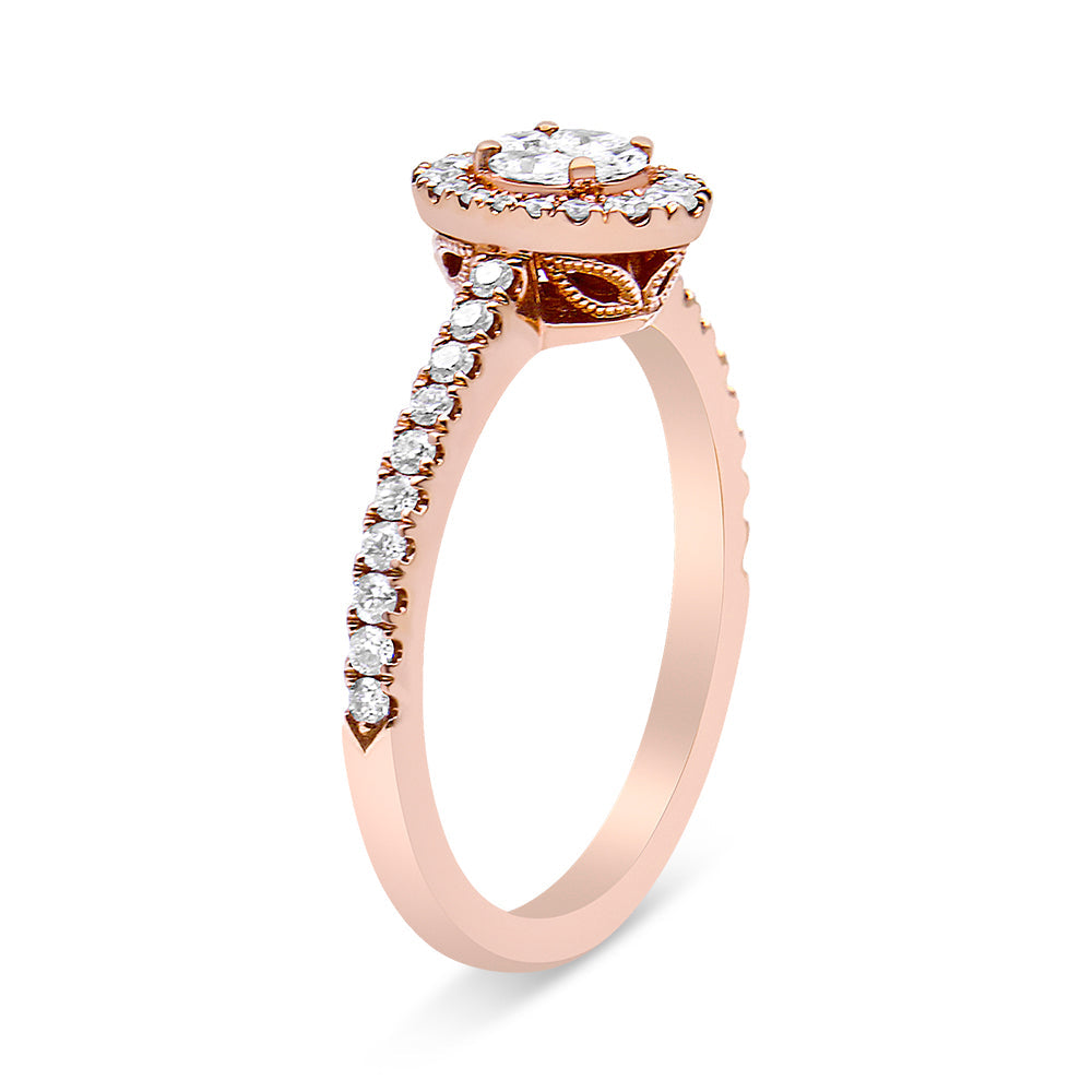 18K Rose Gold 1/2 Cttw Composite Marquise Composite Diamond Oval Shaped Halo Engagement Ring (F-G Color, VS1-VS2 Clarity)