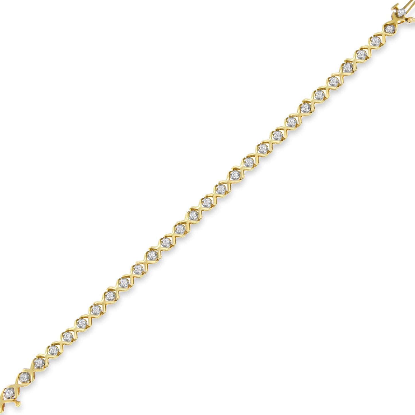 10K Yellow Gold 1.0 Cttw Round Brilliant Diamond Miracle Set X-Link 7" Tennis Bracelet with Box Clasp (H-I Color, SI1-SI2 Clarity)