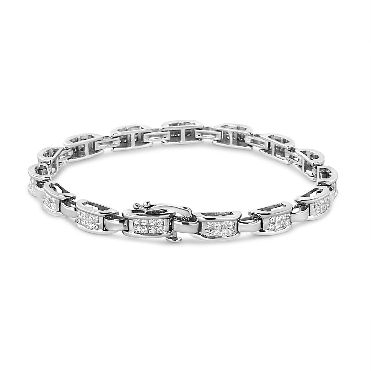 14K White Gold 2.00 Cttw Invisble-Set Princess Diamond Link Bracelet (I1-I2 Clarity, I-J Color) - 7.25"