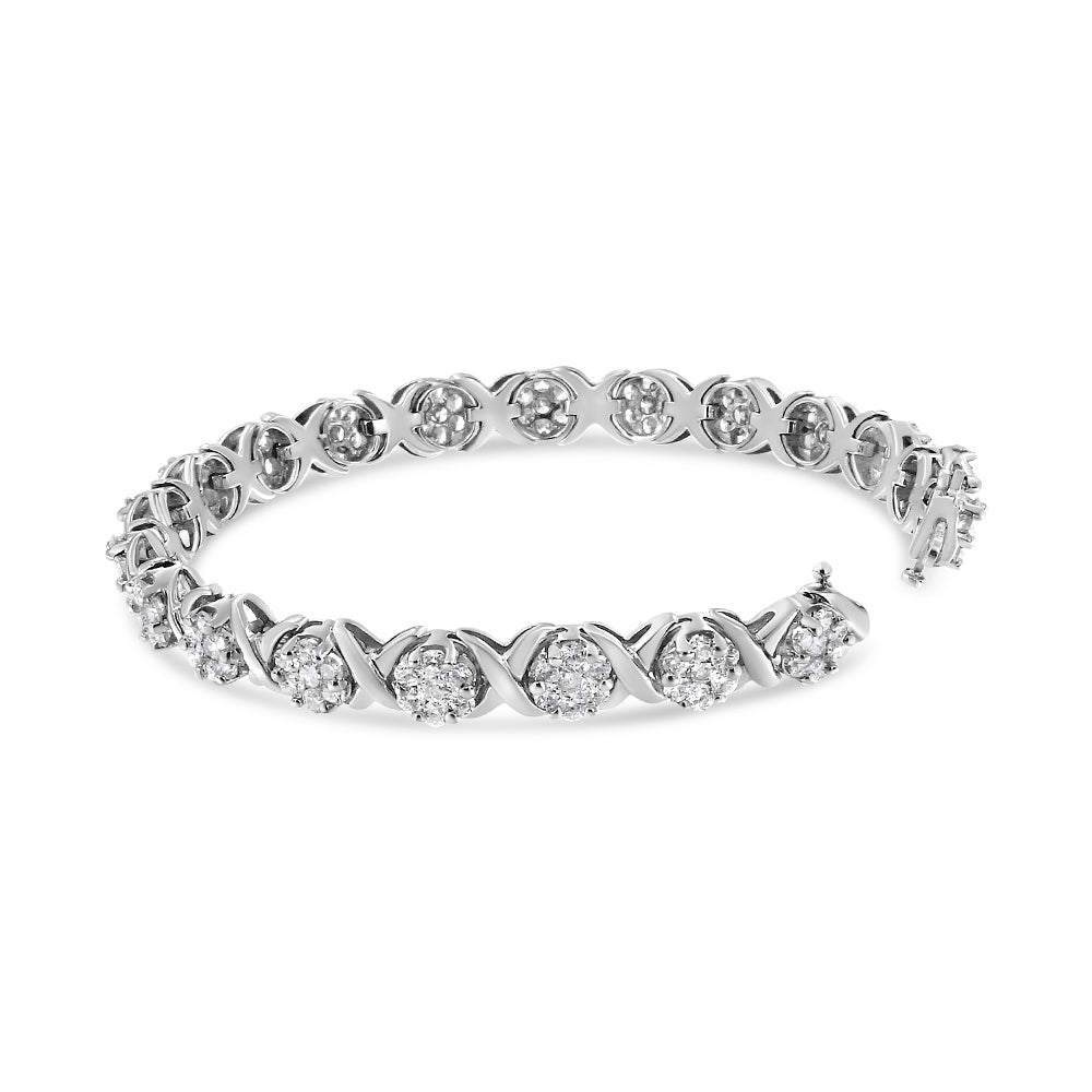 14K White Gold 6-1/3 Cttw Round Brilliant-Cut Diamond Round Cluster & X-Link 7" Tennis Bracelet (I-J Color, SI2-I1 Clarity)