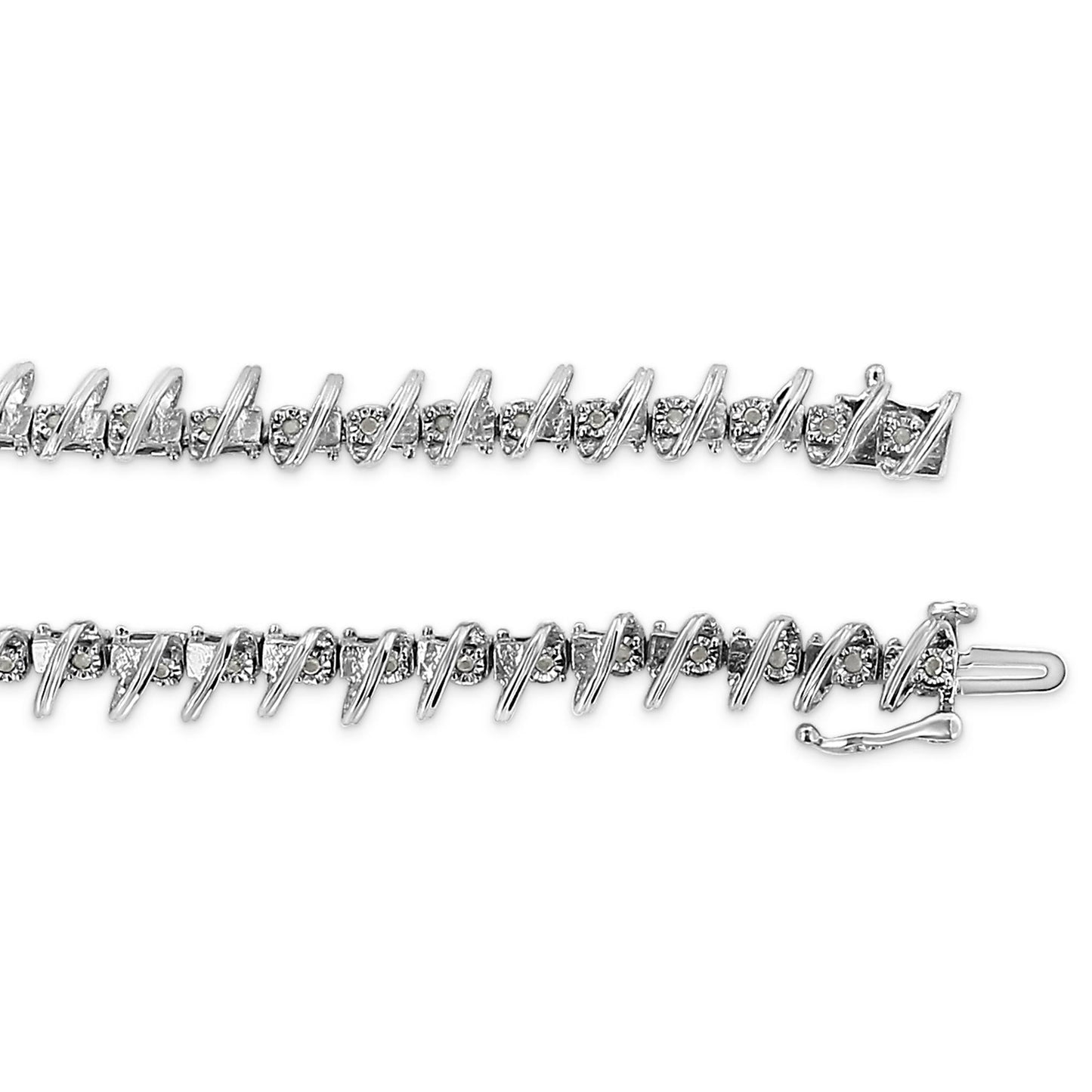 .925 Sterling Silver 1/4 cttw Miracle Set Diamond S Curve Link Bracelet (I-J Color, I3 Clarity) -7"