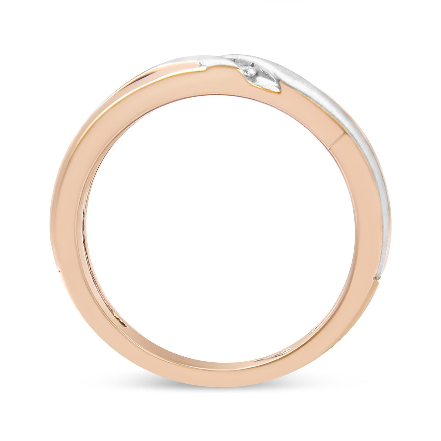 10K White and Rose Gold 1/10 Cttw 3-Stone Tension Slant Band Matte Finish Ring for Men (I-J Color, I2-I3 Clarity)