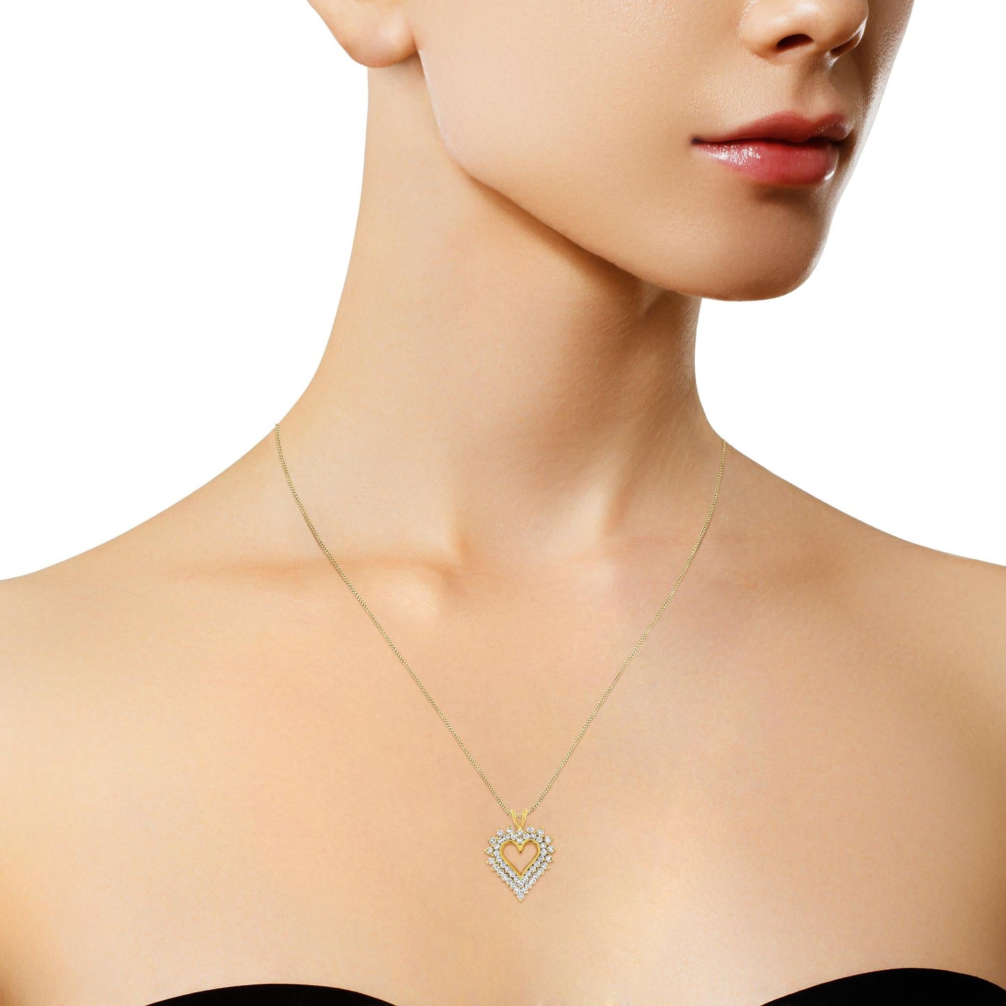 10K Yellow Gold 3.0 Cttw Brilliant-Cut Diamond Open Heart 18" Pendant Necklace (J-K Color, I1-I2 Clarity)