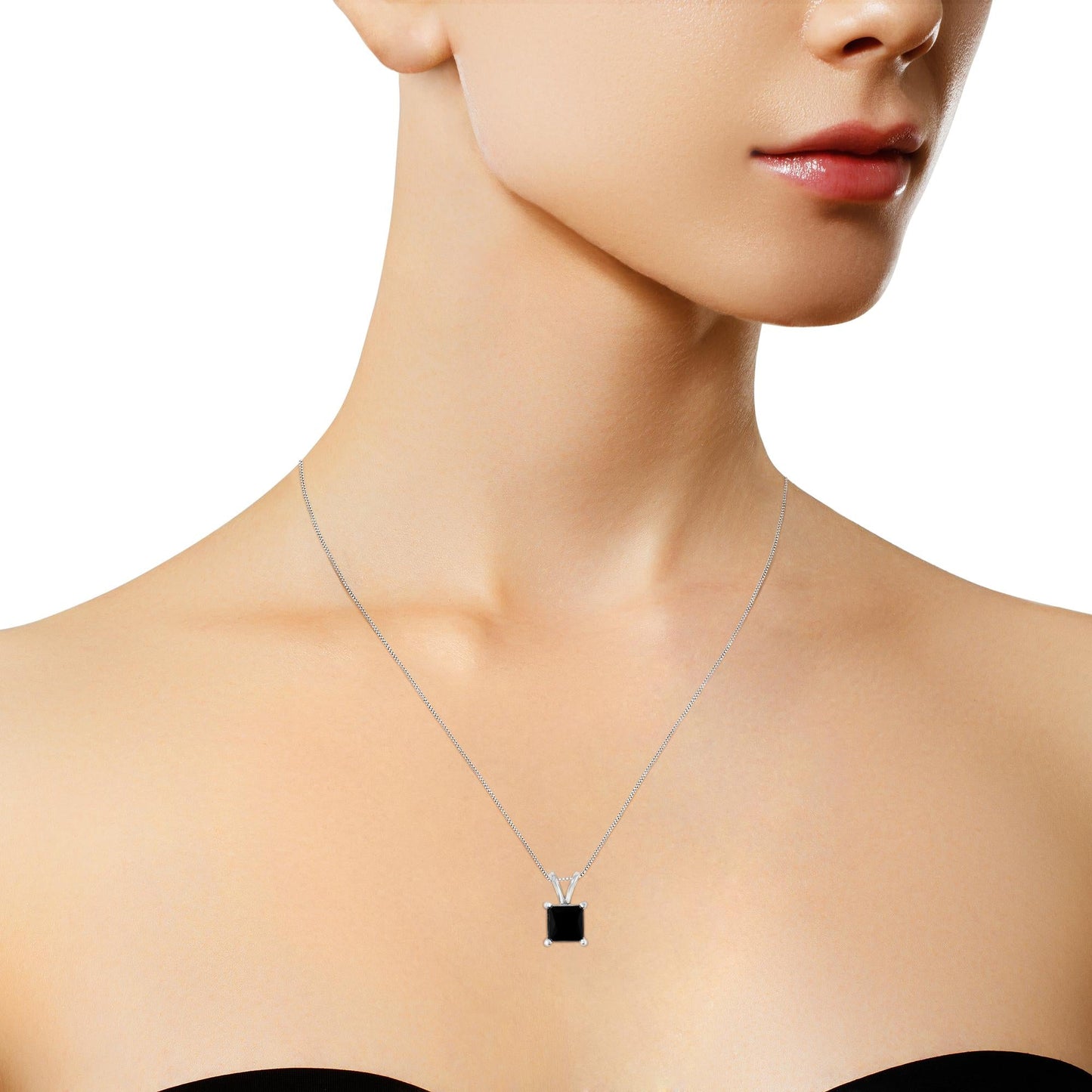 .925 Sterling Silver Treated Black Diamond Solitaire Pendant Necklace (Black)