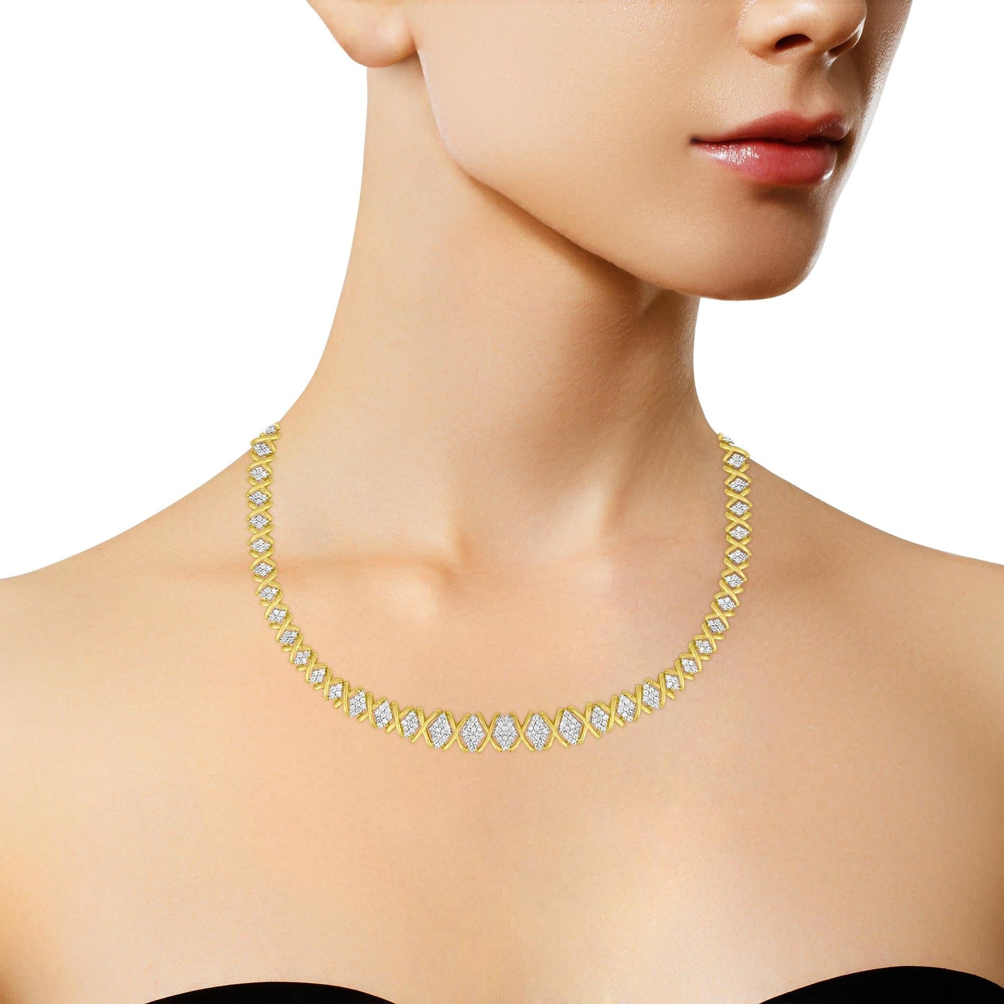 10K Yellow Gold 4 cttw Brilliant Round-Cut Diamond Graduating Riviera Statement Necklace (H-I Color, I2-I3 Clarity)