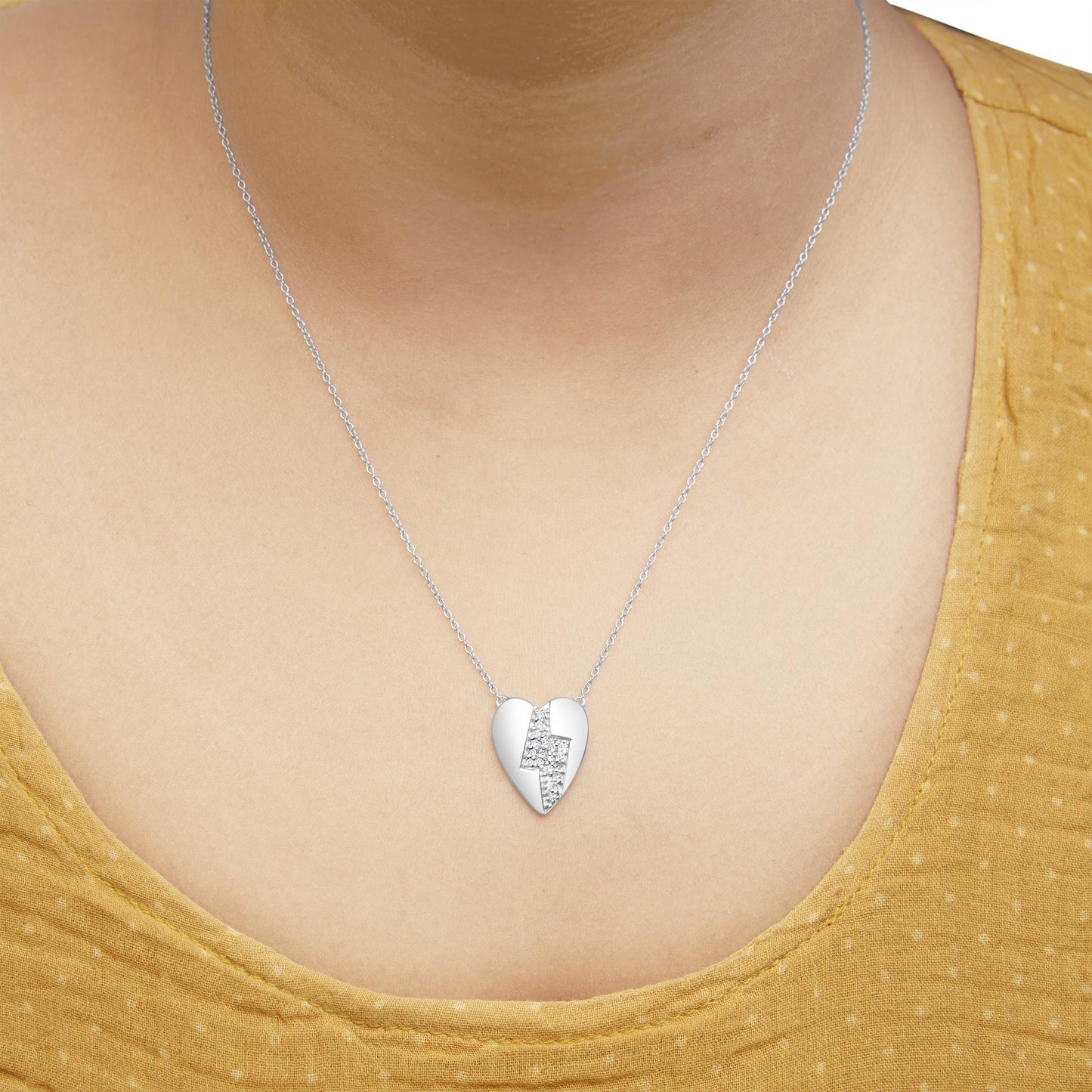 925 Sterling Silver 1/3 Ctw Diamond Heart and Lightning Bolt Pendant Necklace (H-I Color, SI1-SI2 Clarity) -  18" Inches