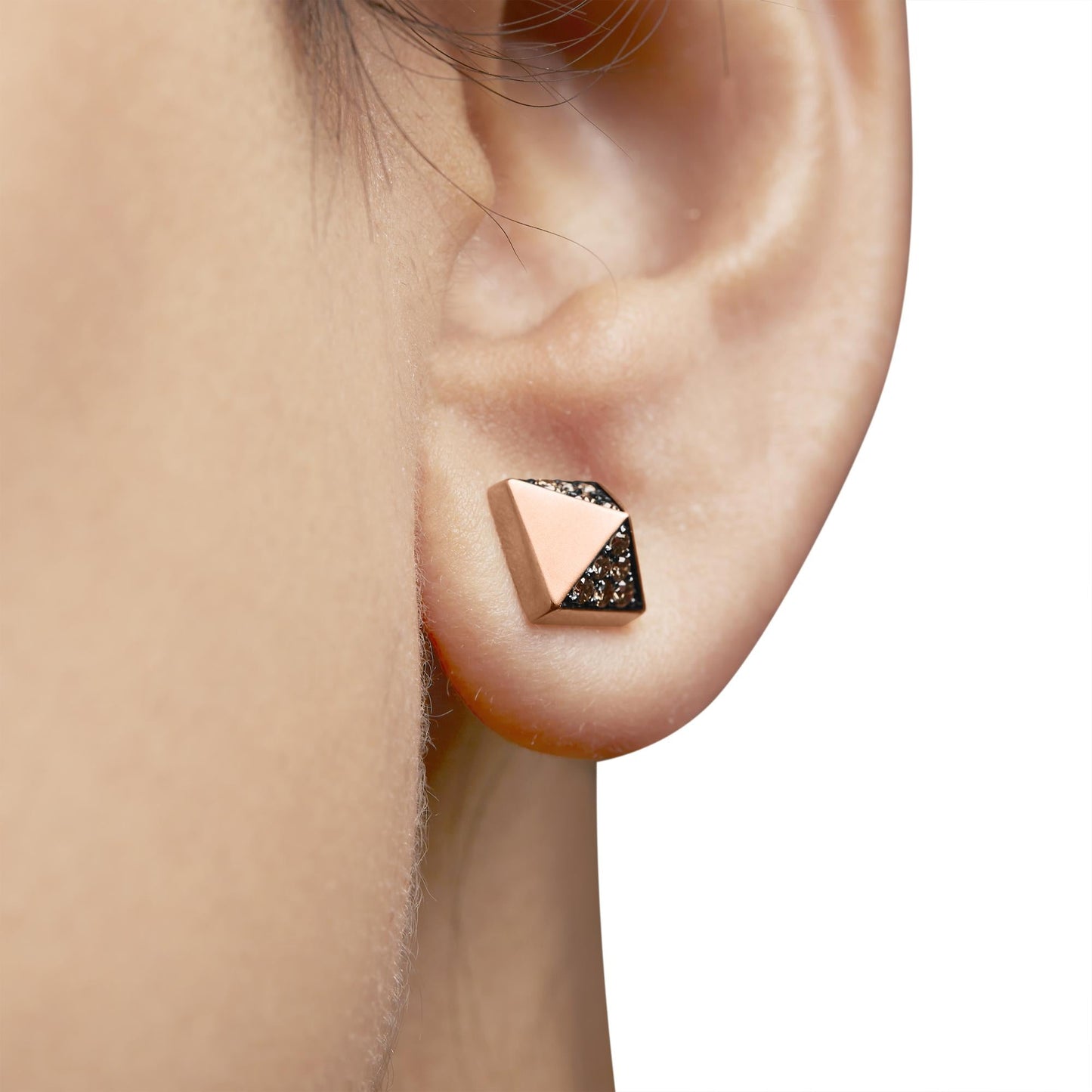 14K Rose Gold 1/4 Cttw Brown Diamond Pyramid Stud Earring (Brown Color, SI1-SI2 Clarity)