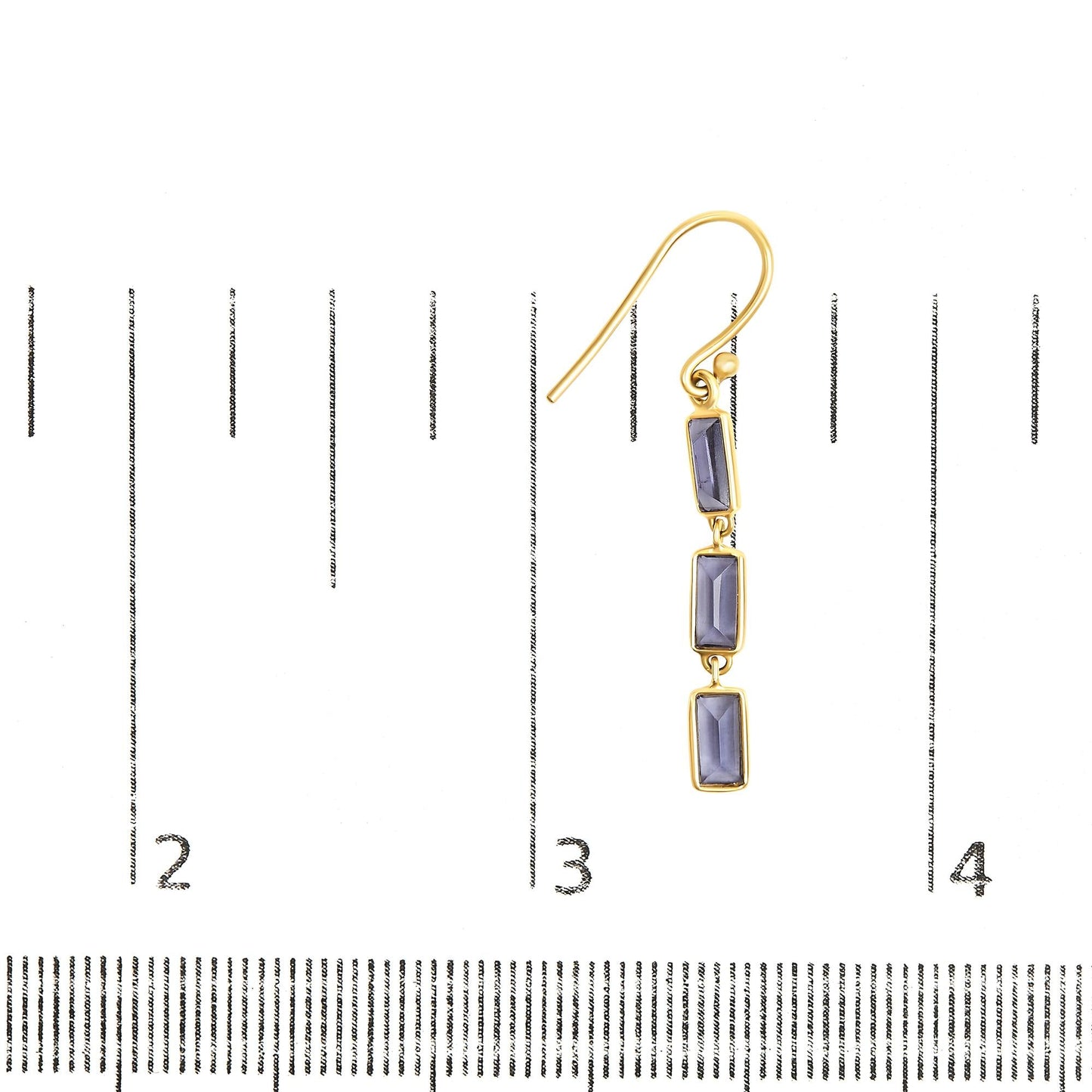 18K Yellow Gold 8x3 MM Bezel Set Purple Baguette Iolite Stiletto 1 1/2 Inch" Dangle Earrings