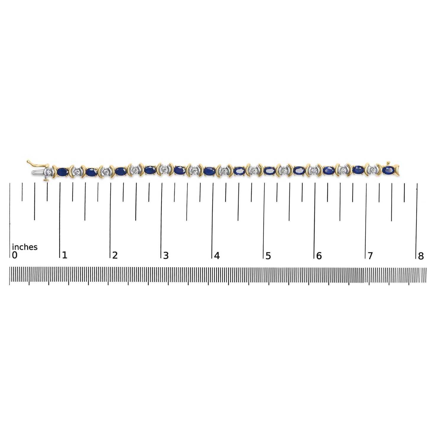 14K Yellow Gold 1.00 Cttw Alternating  Diamond and 6 1/2 Cttw Oval Blue Sapphire Link Bracelet (H-I Color, SI1-SI2 Clarity) - 7" Inches