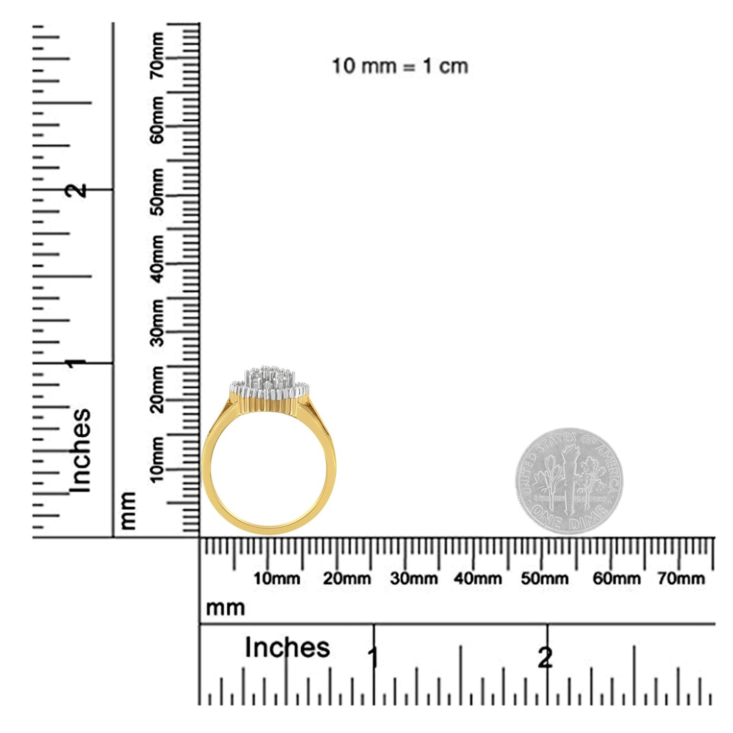 10K Yellow Gold 1/2 Cttw Baguette & Round Diamond Marquise-Shaped Cluster Halo Ring (I-J Color, I3 Clarity)