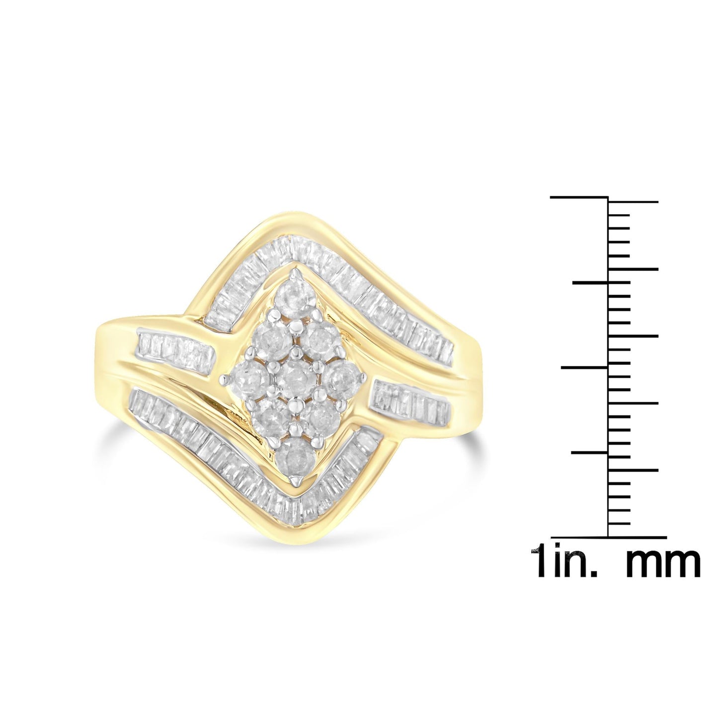 10K Yellow Gold Diamond Bypass Cluster Ring (1 Cttw, I-J Color, I2-I3 Clarity)