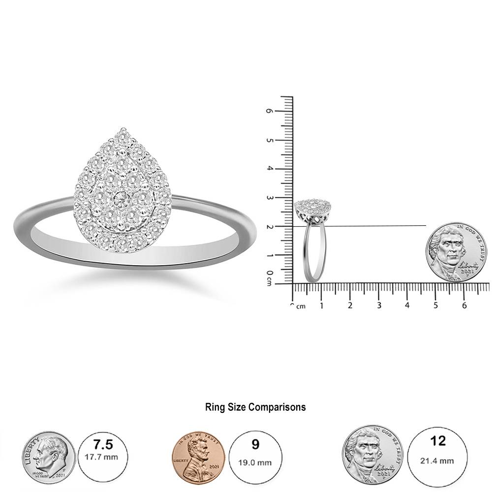 10K White Gold 3/8 Cttw Round-Cut Lab Grown Diamond Cluster Pear Promise Ring (G-H Color, VS2-SI1 Clarity)