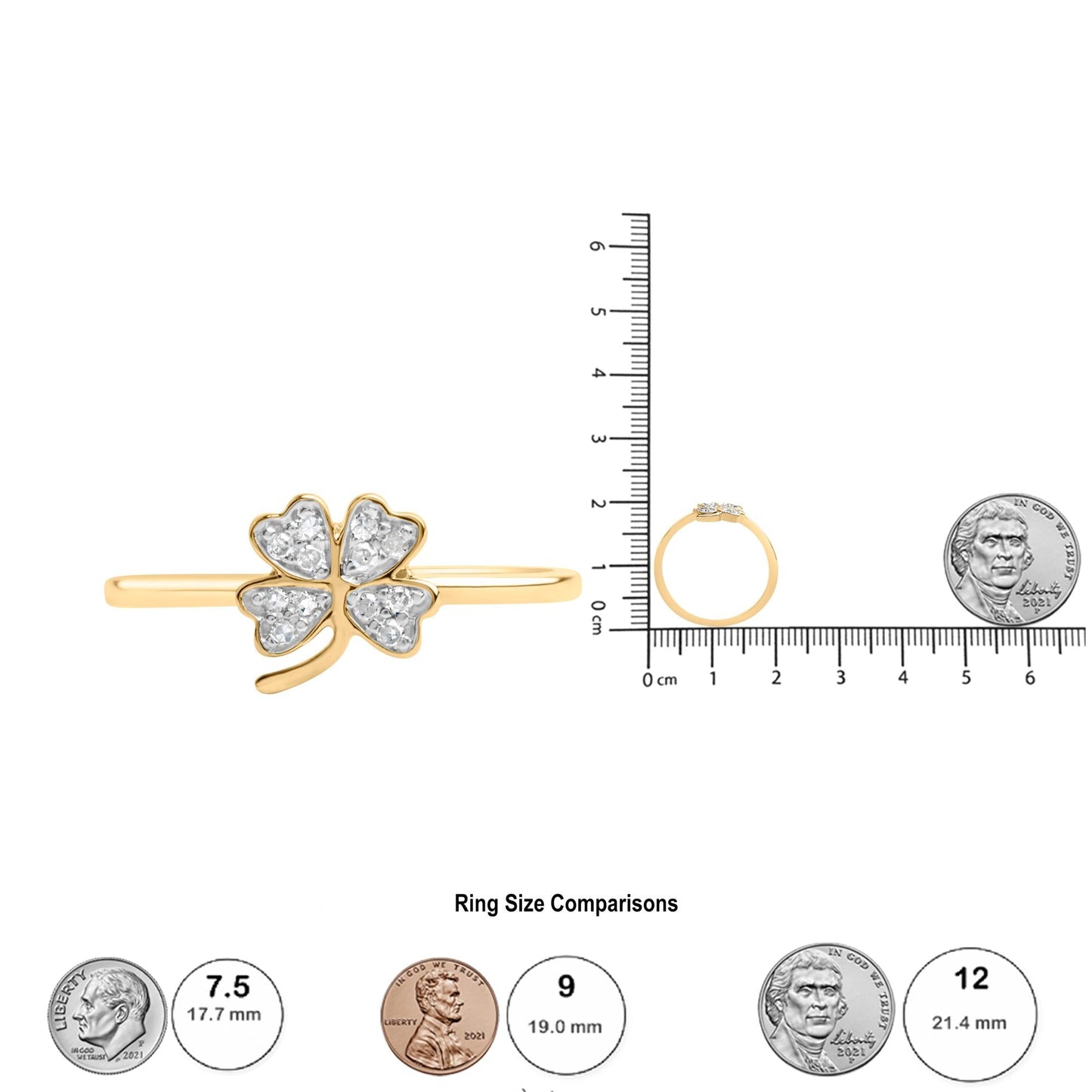 10K Yellow Gold Diamond Accent 4 Leaf Clover Ring (H-I Color, I1-I2 Clarity)