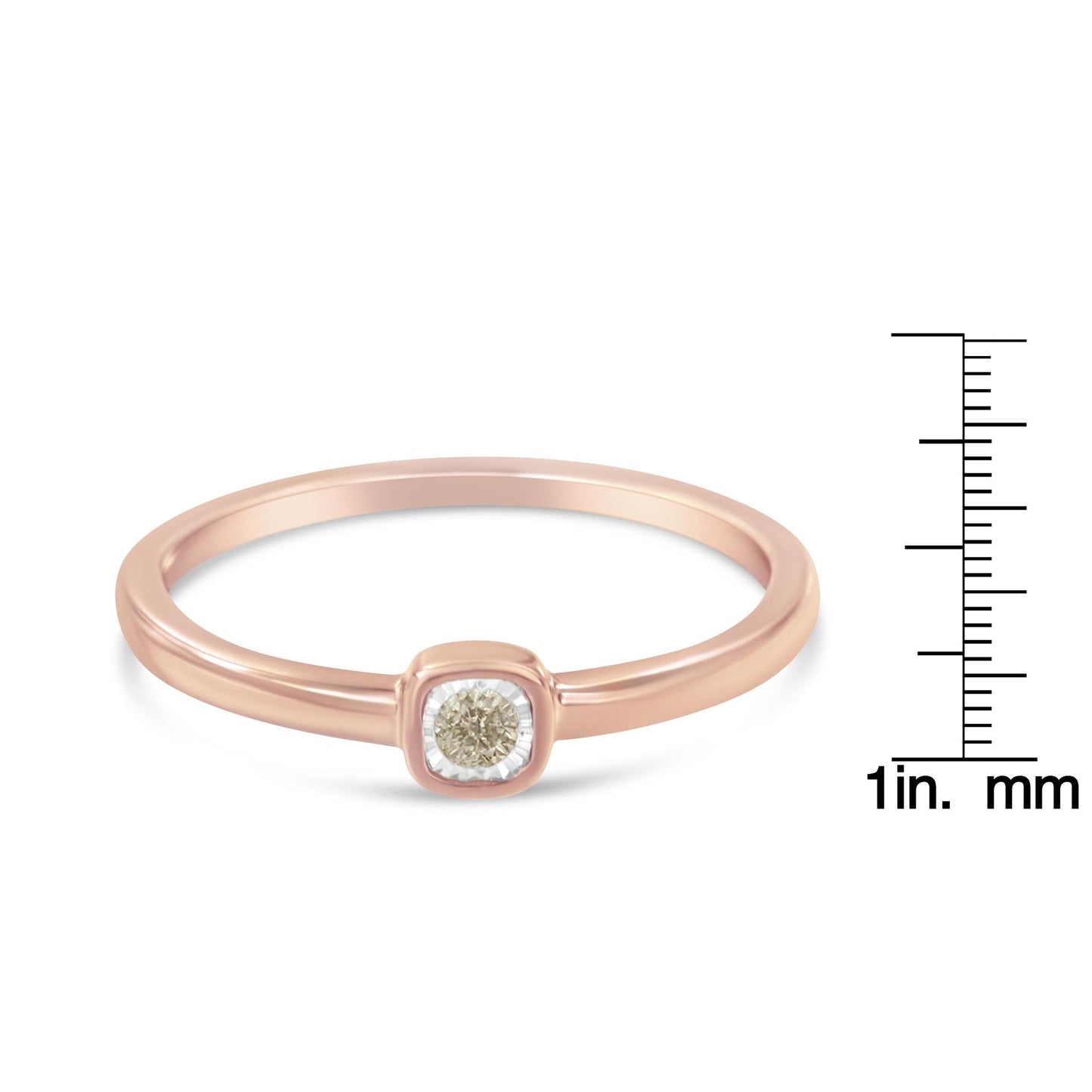 14K Rose Gold Plated .925 Sterling Silver 1/20 Carat Diamond Square Cushion-Shaped Miracle Set Petite Fashion Promise Ring (J-K Color, I1-I2 Clarity)