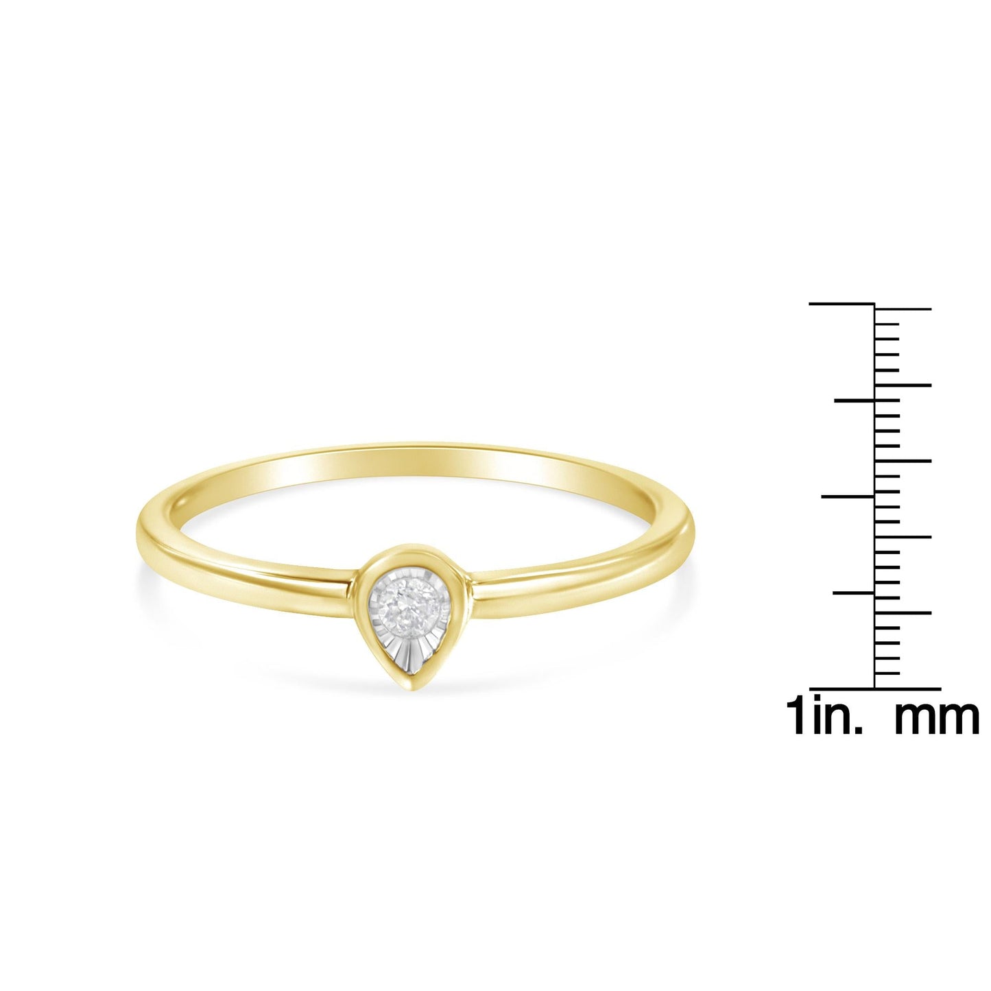 14K Yellow Gold Plated .925 Sterling Silver 1/20 Carat Diamond Teardrop Pear-Shaped Miracle Set Petite Fashion Ring (J-K Color, I1-I2 Clarity)