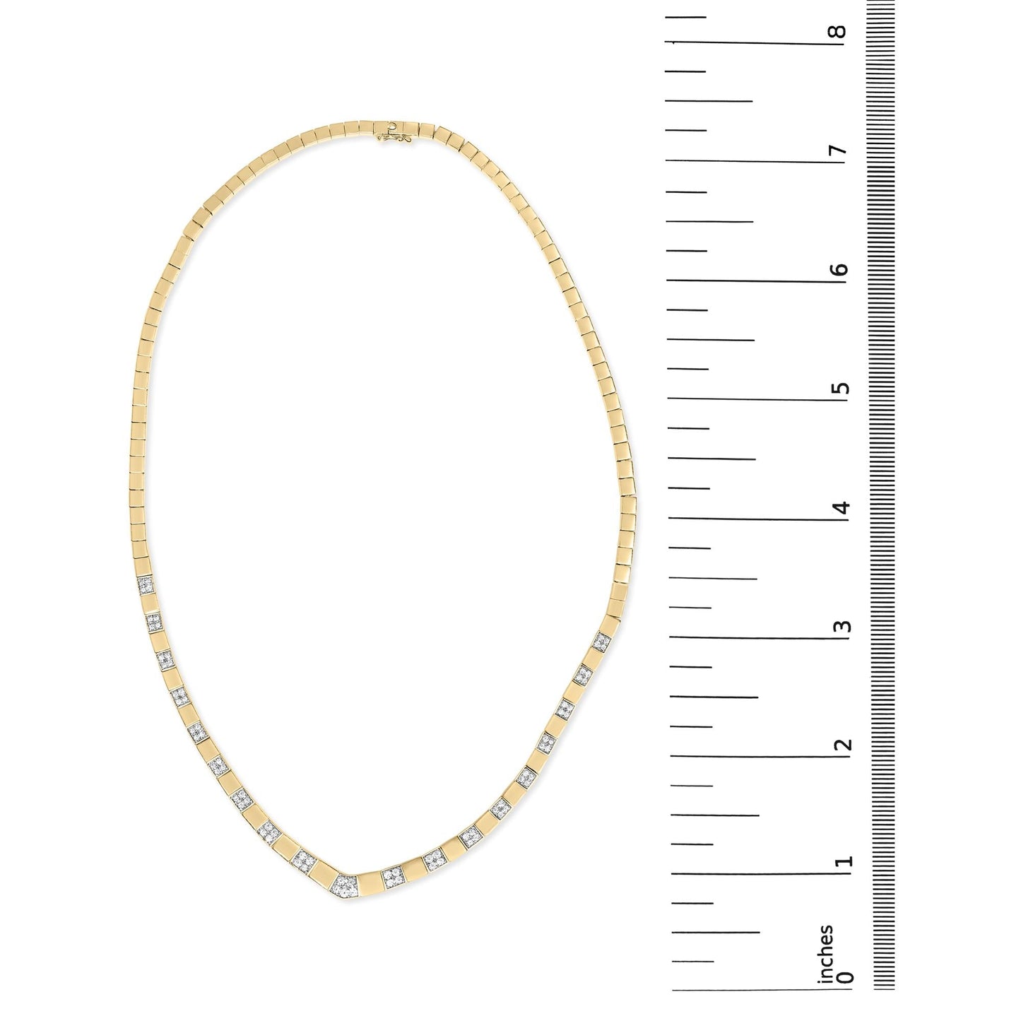 14K Yellow Gold 4/5 Cttw Diamond Cluster and Bar Set Link 3.5 MM Chain Necklace (G-H Color, VS1-VS2 Clarity) - 16" Inches