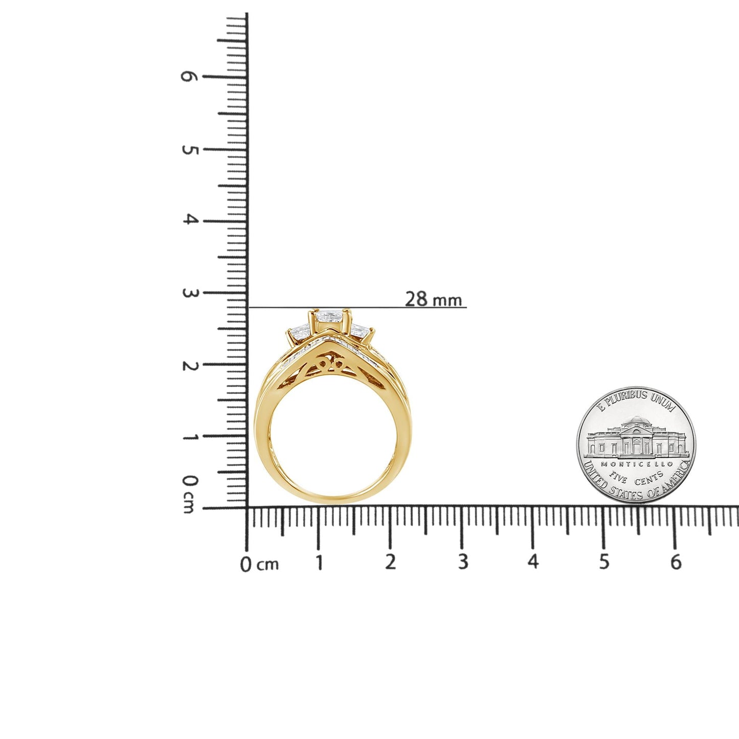 14K Yellow Gold 1 1/2 Cttw Princess and Baguette-Cut Diamond 3-Stone Ring (H-I Color, VS2-SI1 Clarity)