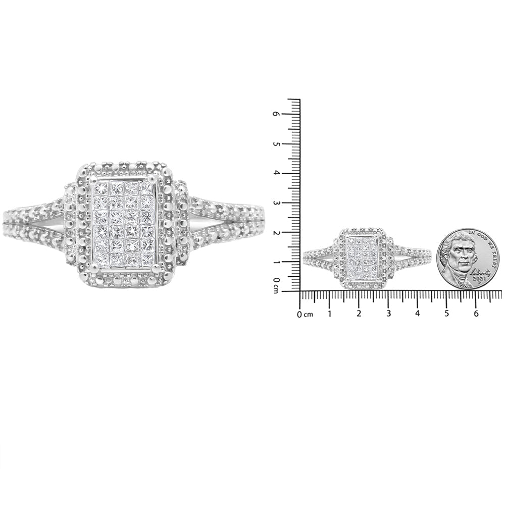 .925 Sterling Silver 1/4 Cttw Princess-cut Diamond Composite Engagement Ring with Beaded Shank (H-I Color, SI1-SI2 Clarity)