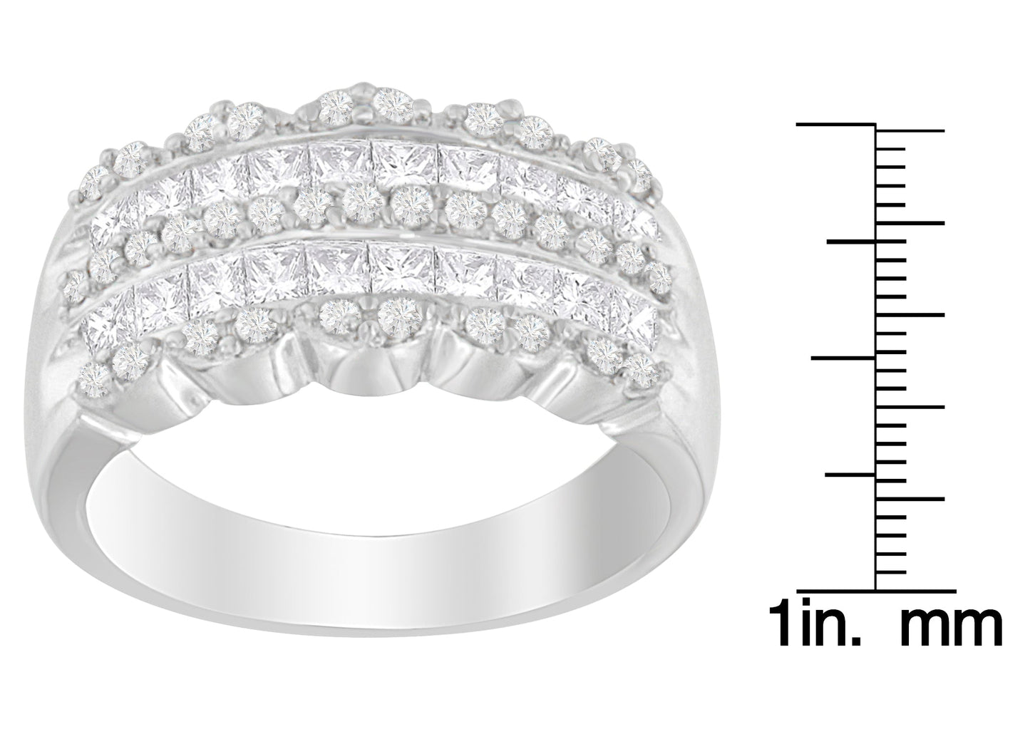 14K White Gold 1 1/7ct. TDW Round and Princess-Cut Diamond Ring(H-I, SI2-I1)