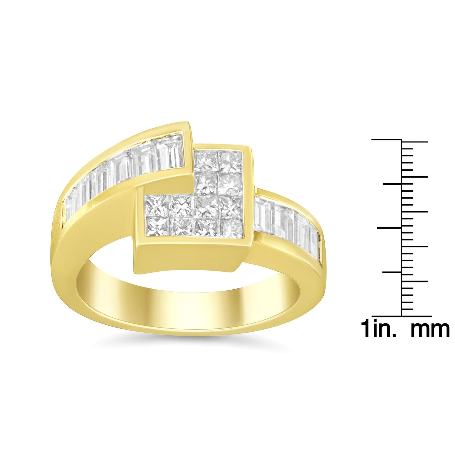 14K Gold 1 1/2 Cttw Channel-Set Princess and Baguette-Cut Diamond Bypass Ring Band (G-H Color, SI2-I1 Clarity)