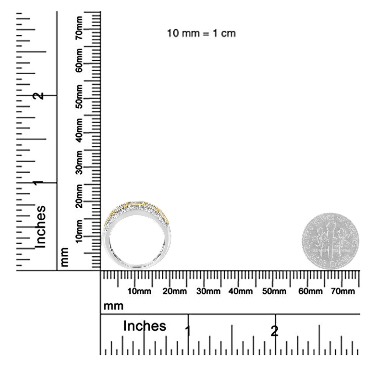 10K White and Yellow Gold 1.00 Cttw Baguette and Round cut Diamond Art Deco Multi-Row Ring Band (I-J Color, I1-I2 Clarity)