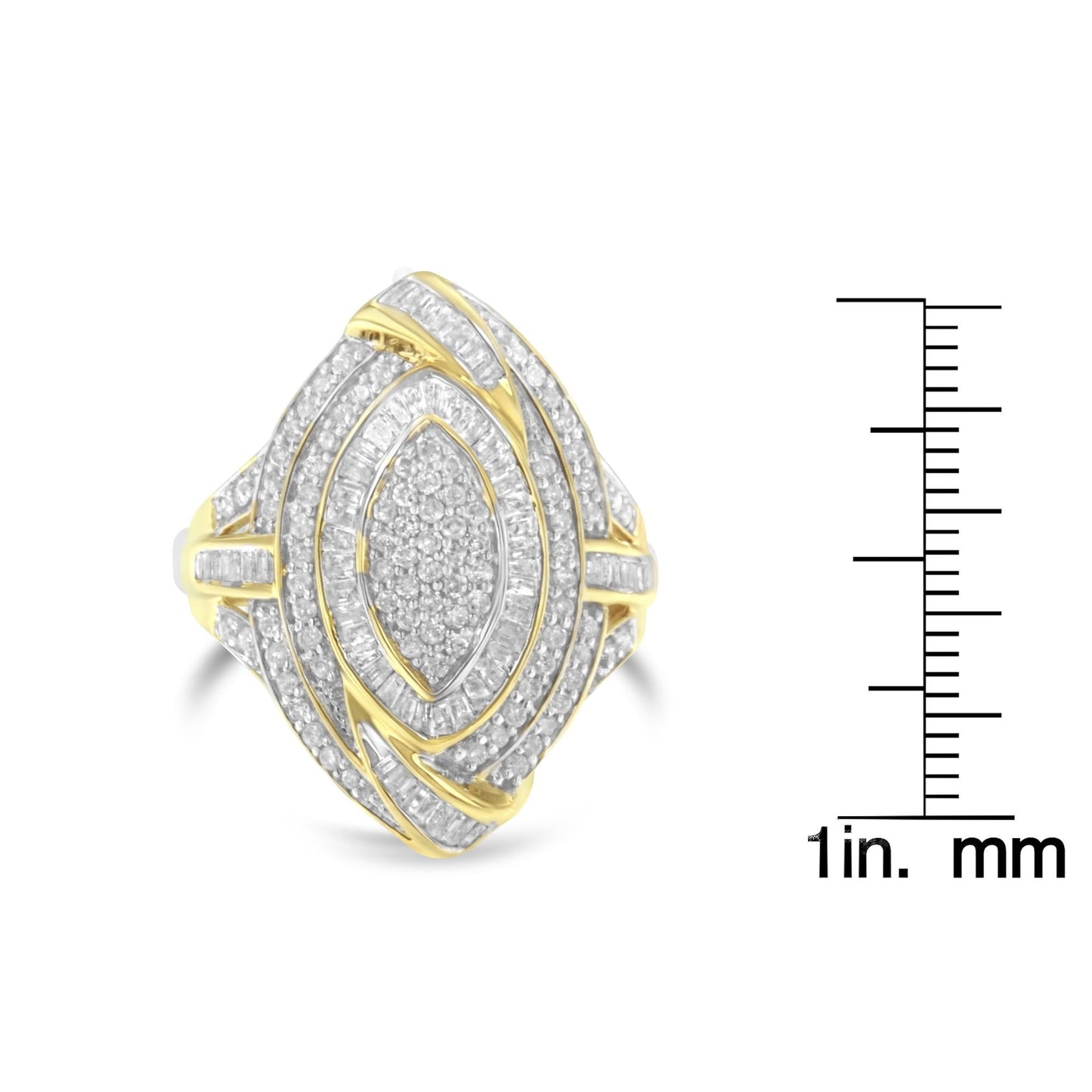 10K Yellow Gold Plated .925 Sterling Silver & 1-1/5 Cttw Diamond Marquise Shaped Cluster Cocktail Fashion Ring (I-J Color, I2-I3 Clarity)