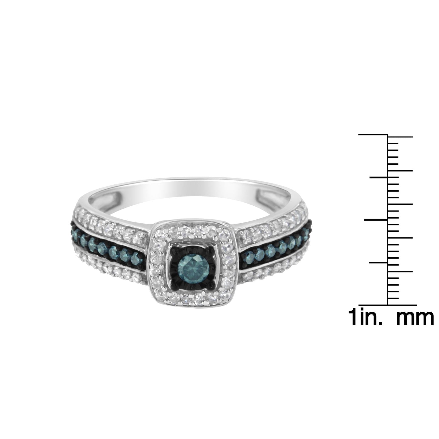 .925 Sterling Silver Treated Blue Miracle-Set Diamond Engagement Ring (1/2 Cttw, J-K Color, I1-I2 Clarity)