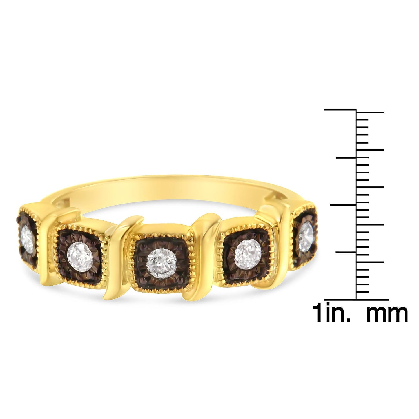 10K Yellow Gold Flashed .925 Sterling Silver Miracle-Set Diamond 5-Stone Ring Band (1/4 Cttw, J-K Color, I2-I3 Clarity)