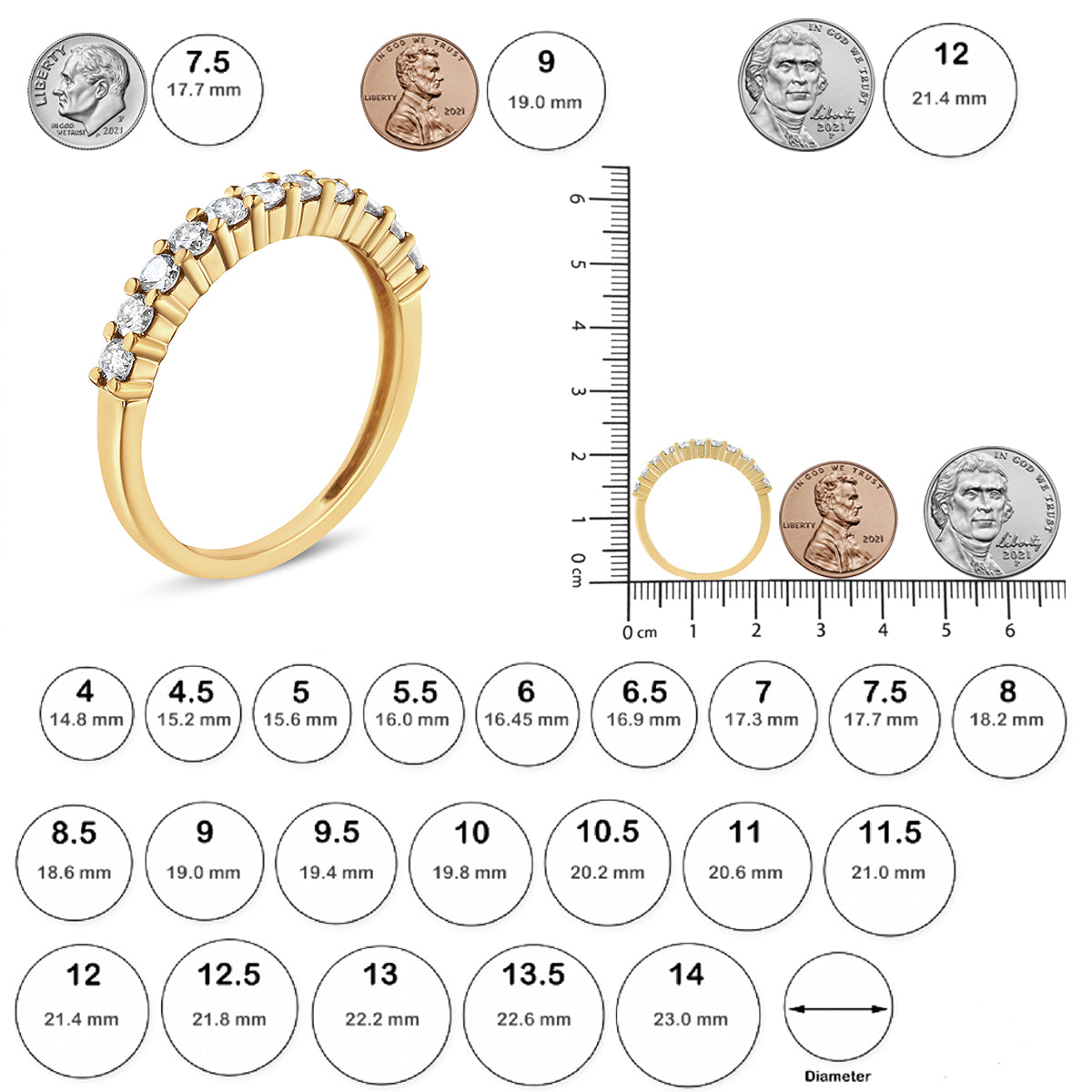 IGI Certified 1/2 Cttw Diamond 10K Yellow Gold Prong Set Fluted Band Style Wedding Ring (J-K Color, I1-I2 Clarity)