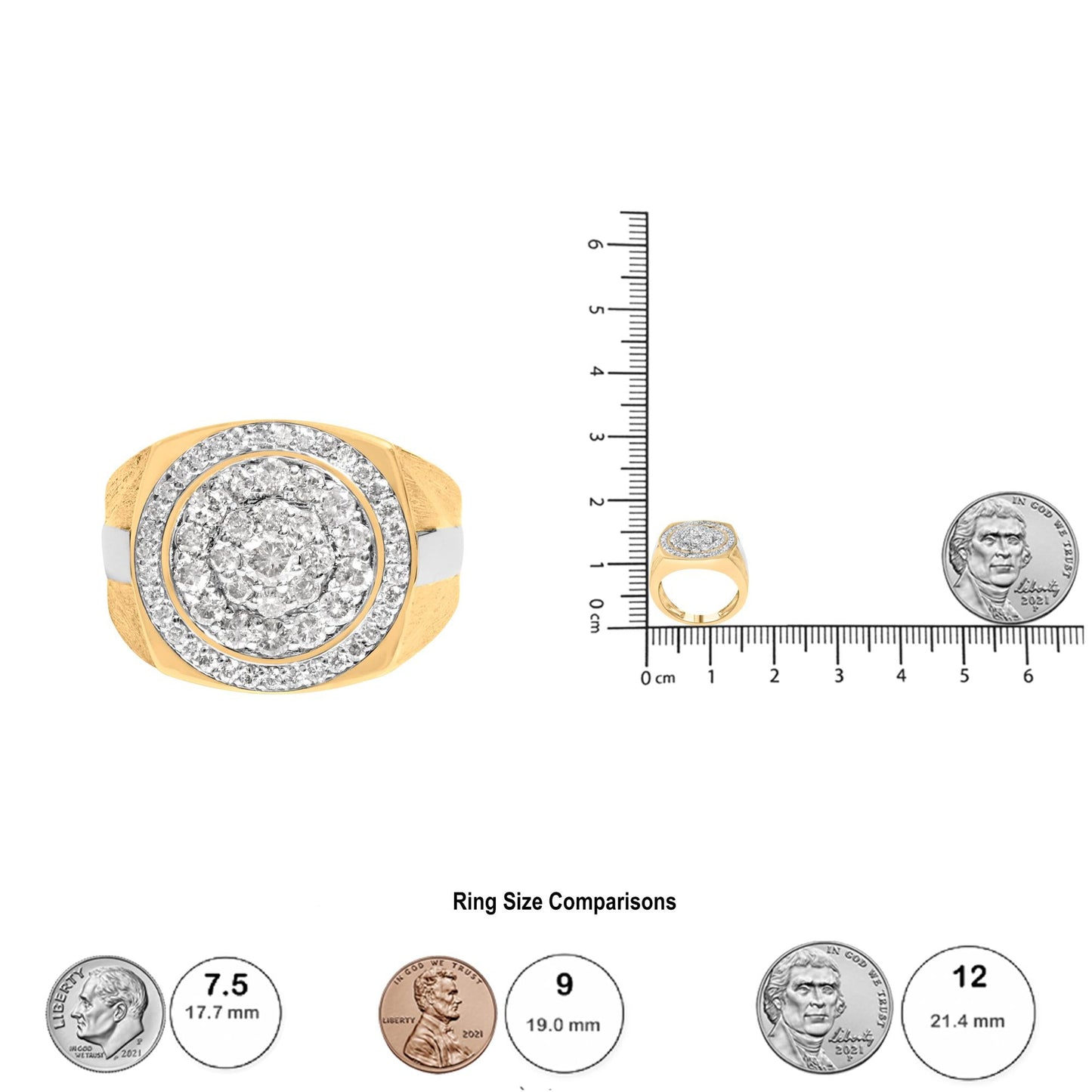 10K Yellow Gold 1 1/2 Cttw Diamond Cluster and Halo Signet Mens Ring (K-L Color, I1-I2 Clarity)