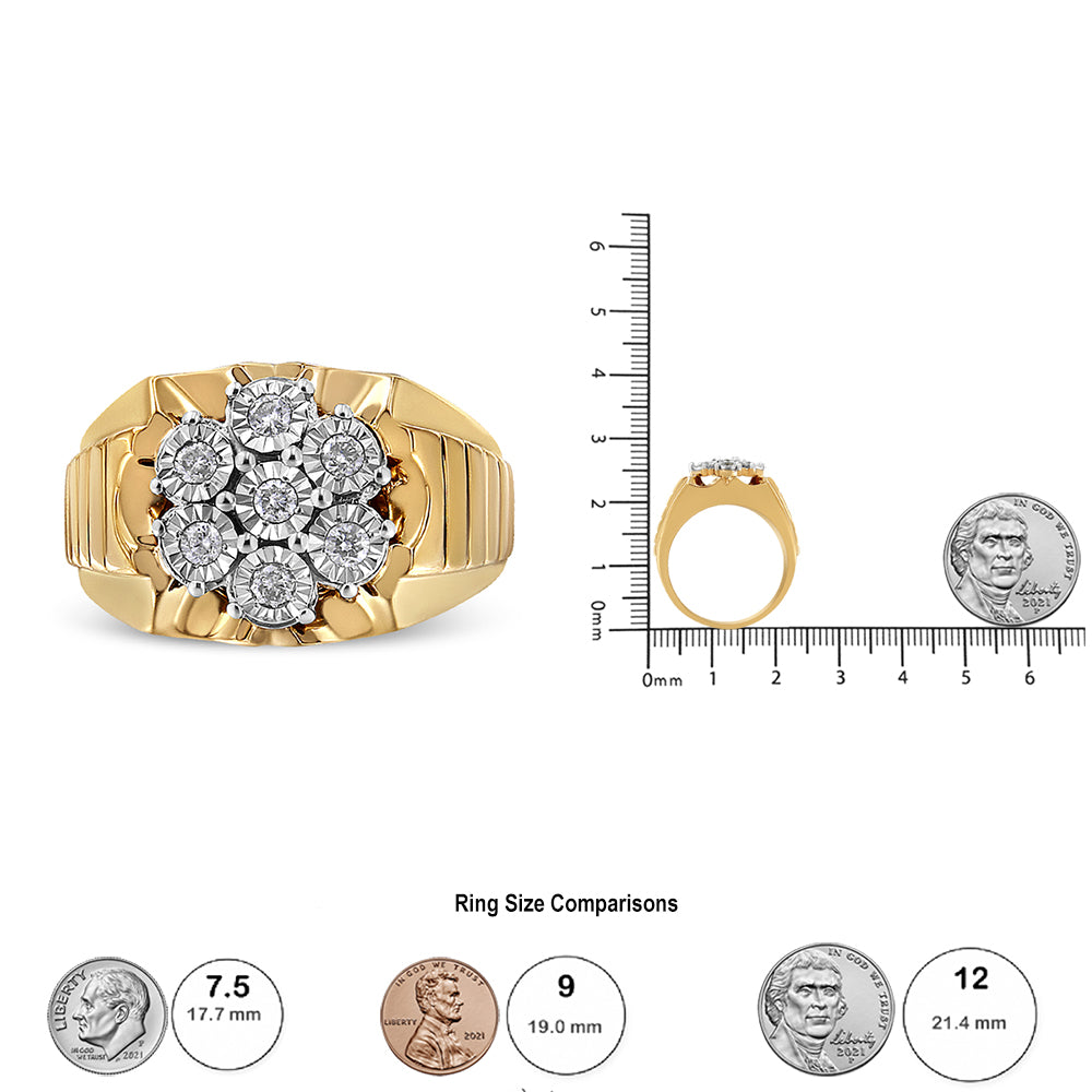 14K Yellow Gold Plated .925 Sterling Silver 1/3 Cttw Miracle-Set Floral Diamond Cluster Ring (I-J Color, I1-I2 Clarity)