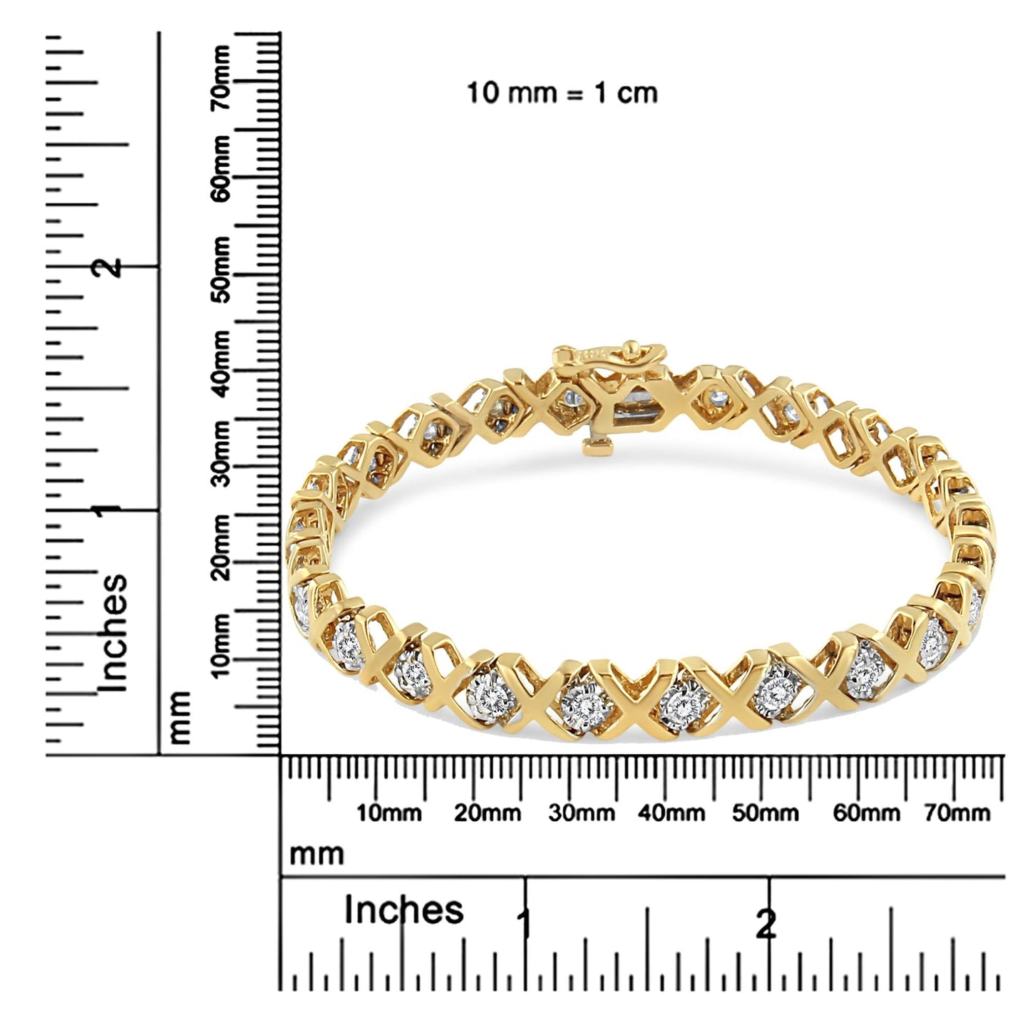 10K Yellow Gold 2.00 Cttw Round-Cut Diamond "X" Link Tennis Bracelet (I-J Color, I3 Clarity) - 7"