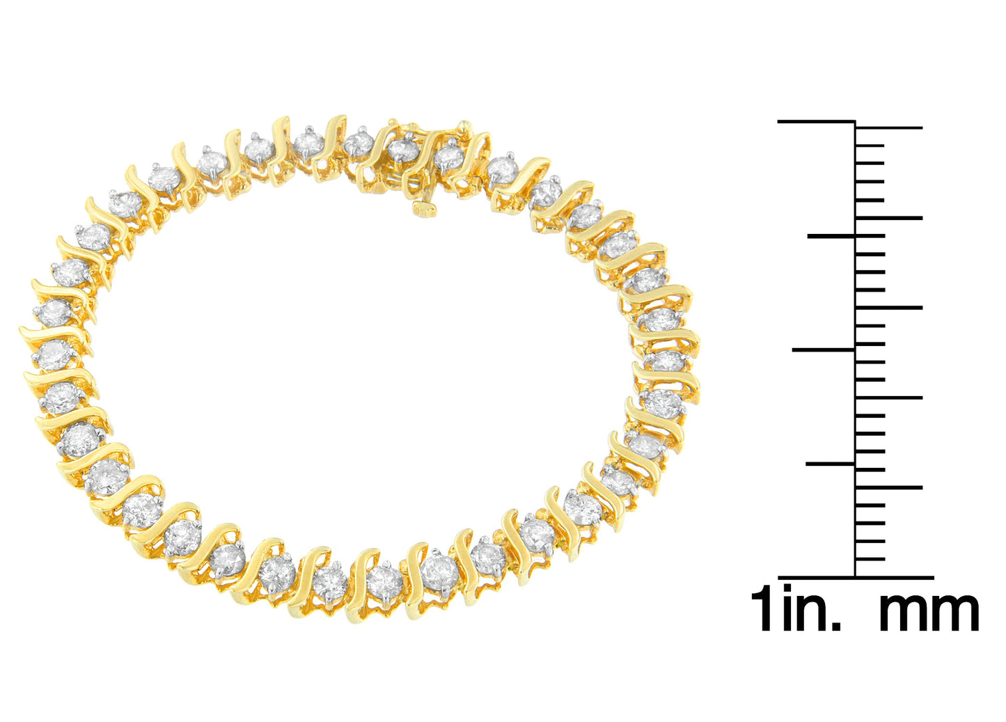 10K Yellow Gold Round Cut S-Link Diamond Bracelet (5.00 cttw, I-J Color, I2-I3 Clarity)