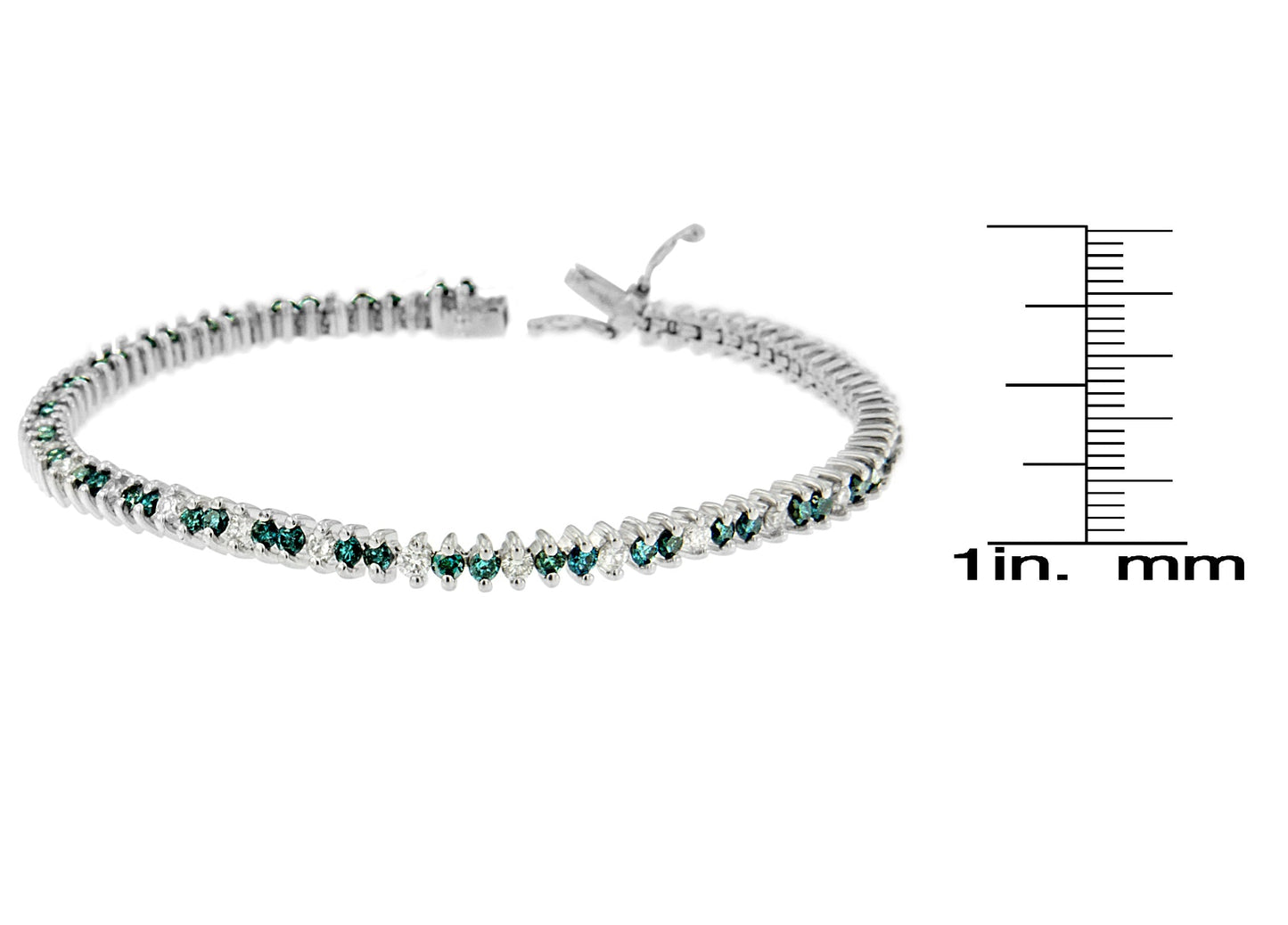 14K White Gold Round-Cut white and Blue Diamond Fashion Bracelet (3.70 cttw, H-I Color, SI1-SI2 Clarity)