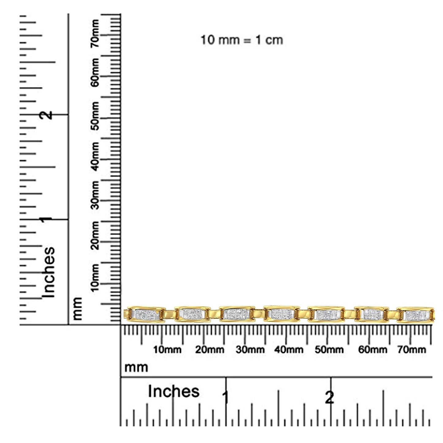 10K Yellow Gold 2.0 Cttw Invisible-Set Princess Cut Diamond Rectangular Link Bracelet (I-J Color, SI2-I1 Clarity) - 7"