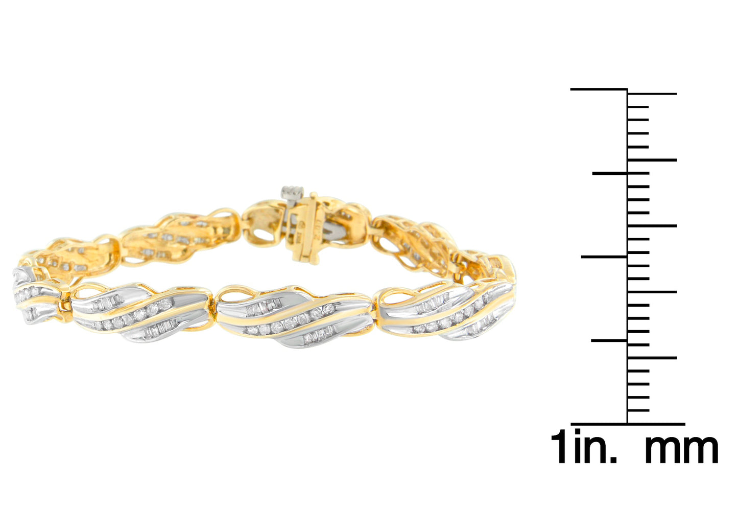 10K Yellow Gold Round and Baguette Cut Diamond Bracelet (2 cttw, I-J Color, I2-I3 Clarity)