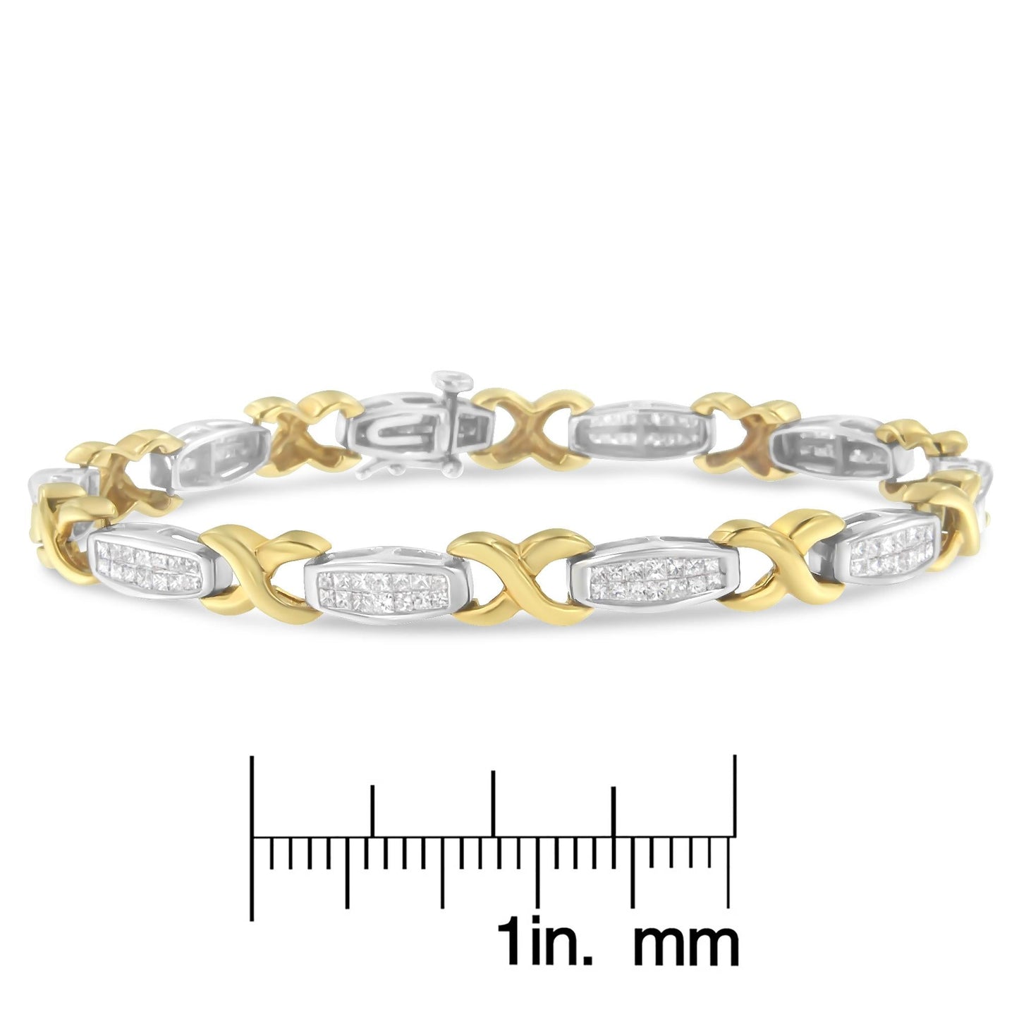 Two-Tone 14K Yellow & White Gold 2.0 Cttw Princess-Cut Diamond Tapered and X-Link Tennis Bracelet (G-H Color, SI1-SI2 Clarity) - 7-¼”