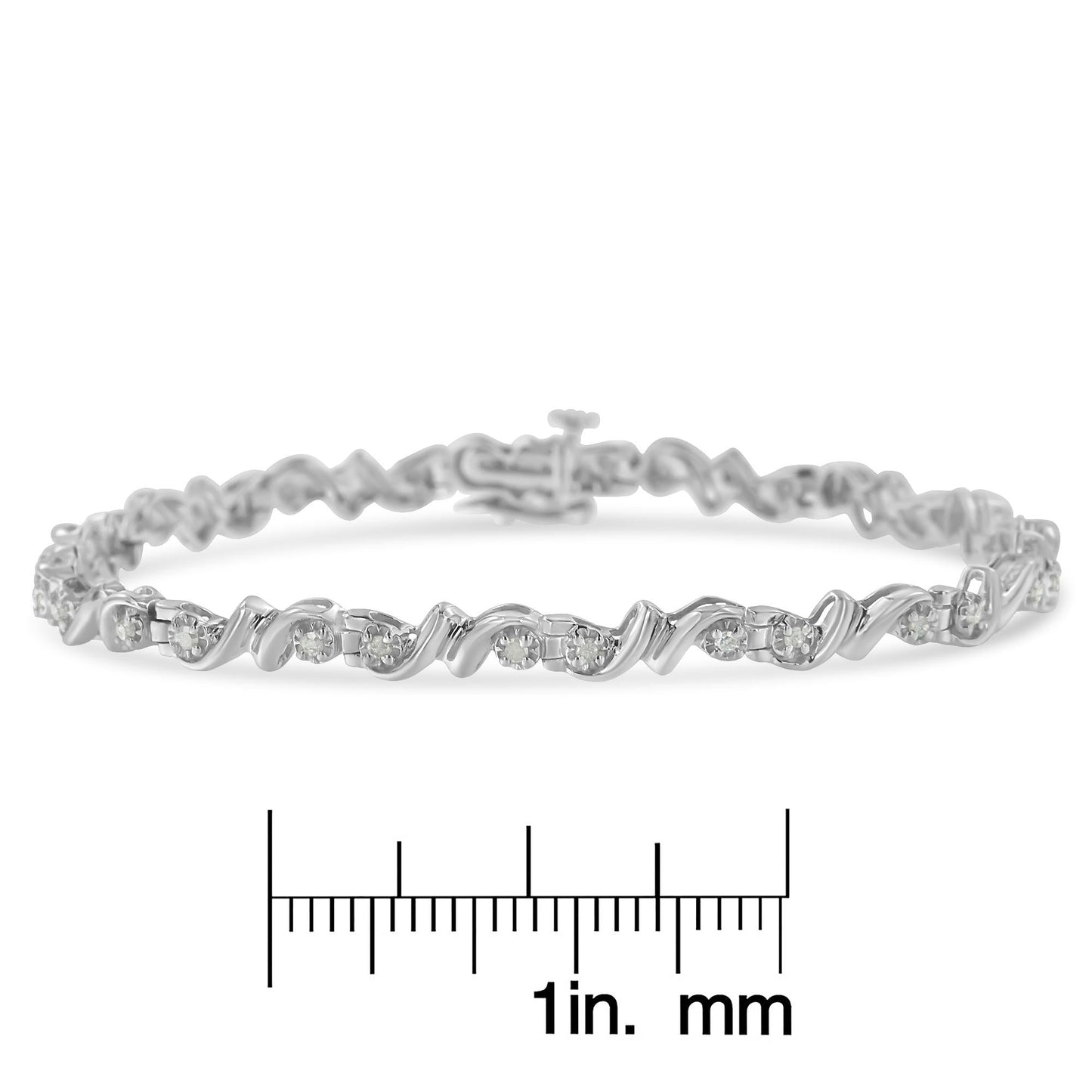 .925 Sterling Silver 1/2 Cttw Diamond Contoured Double Wave Link 7" Tennis Bracelet (I-J Color, I3 Clarity)