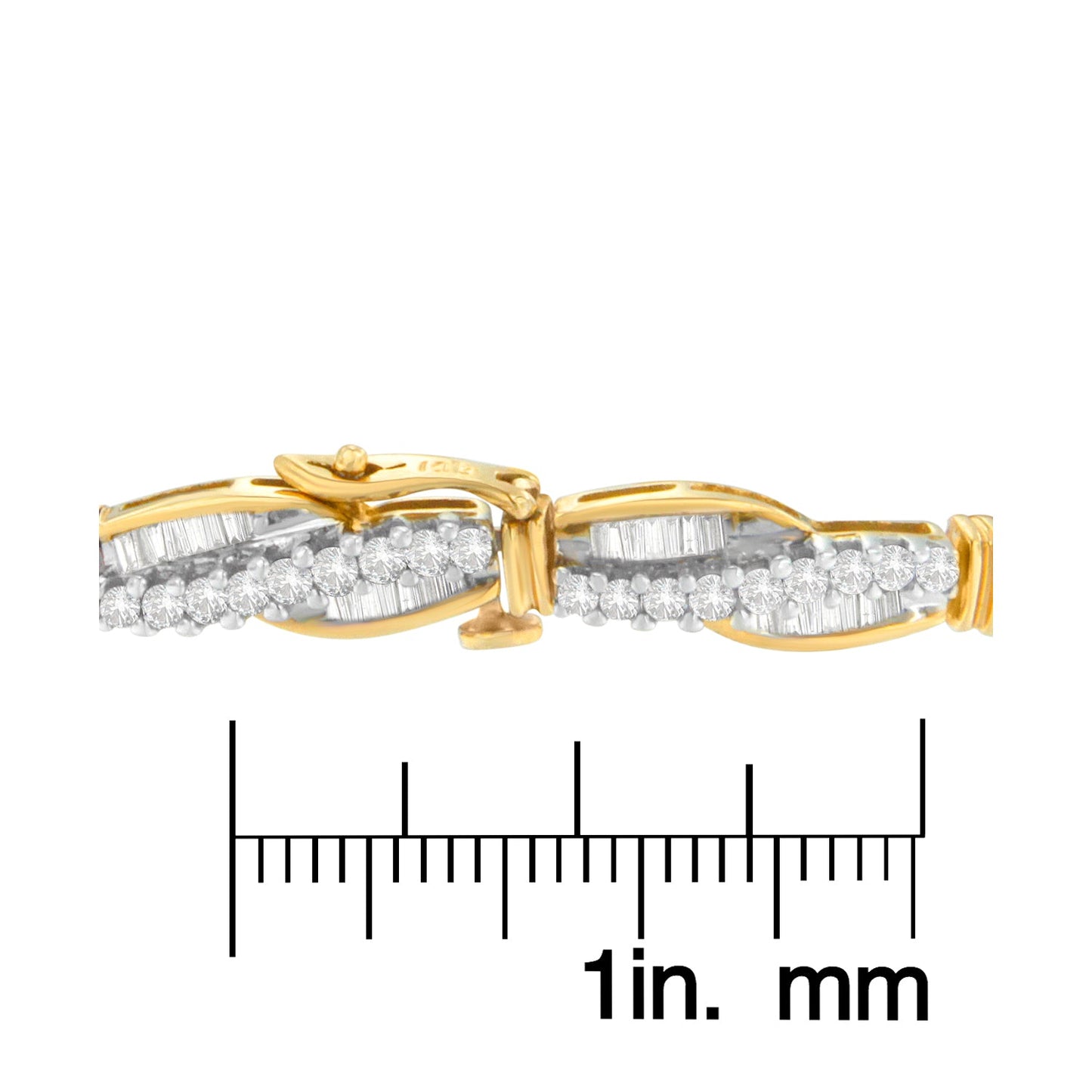 14K Yellow Gold Round and Baguette Cut Winding Love Diamond Bracelet (3.00 cttw, H-I Color, SI1-SI2 Clarity)