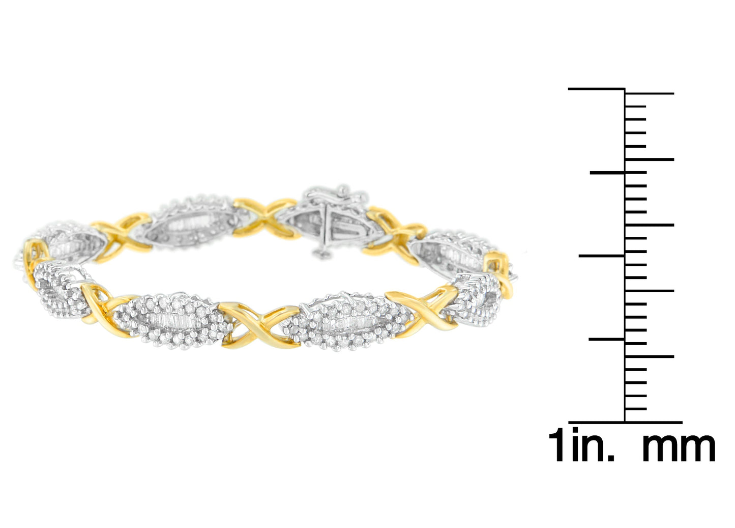 10K Two-Toned Round and Baguette-cut Diamond Bracelet (3 cttw, H-I Color, I2-I3 Clarity)