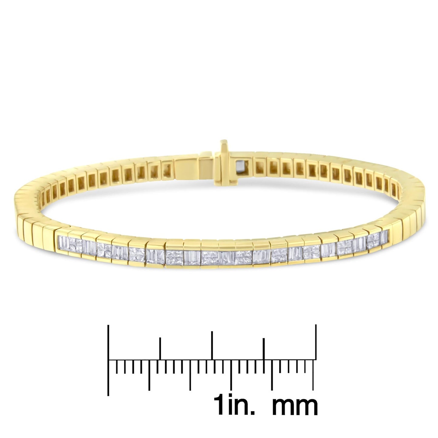 14K Yellow Gold 1-1/10 Cttw Princess & Baguette Cut Diamond 7" Alternating Stone Eternity Tennis Bracelet (G-H Color, VS1-VS2 Clarity)