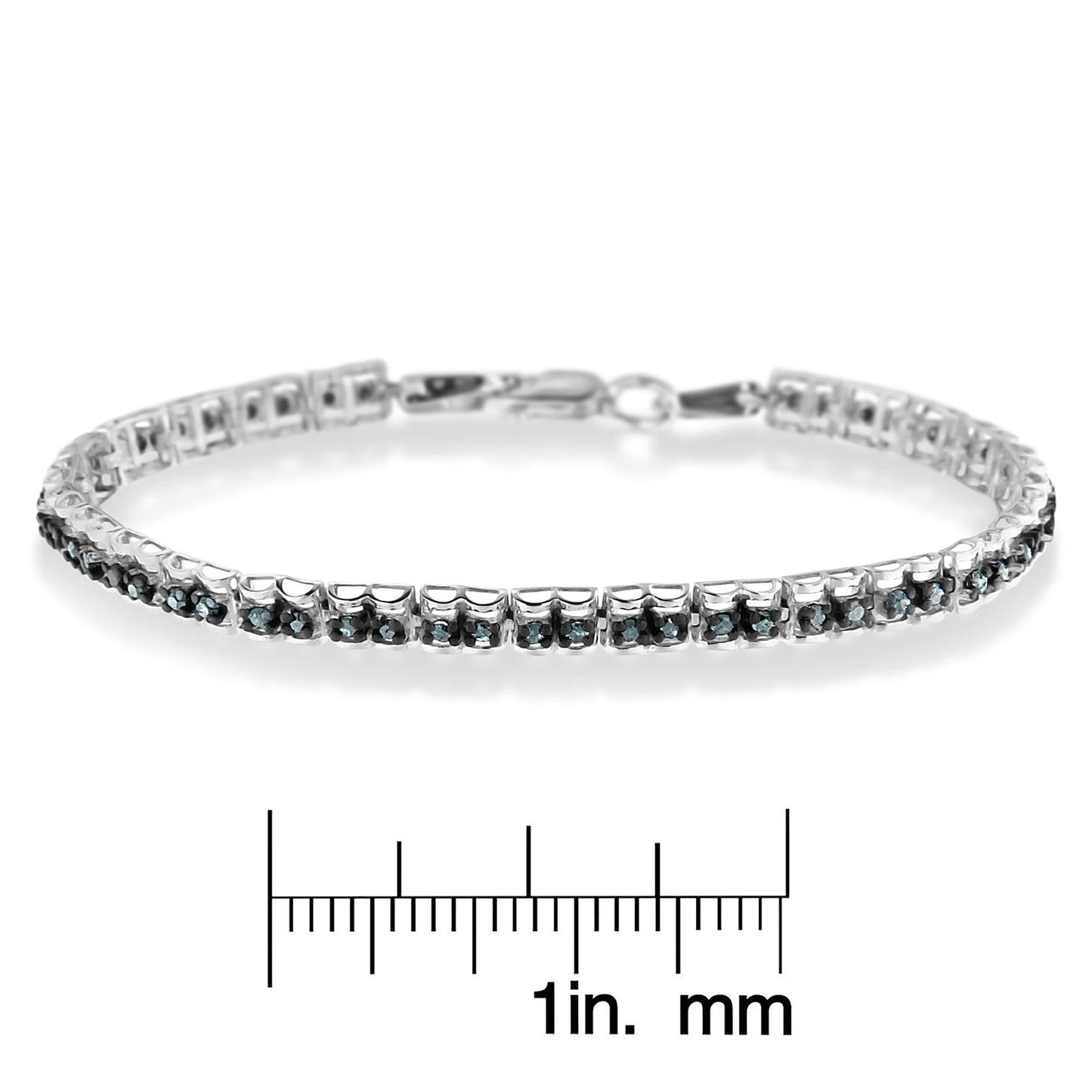 Black Rhodium over .925 Sterling Silver 1.0 Cttw Rose Cut Diamond Double-Link 7" Tennis Bracelet (Blue Color, I1-I2 Clarity)