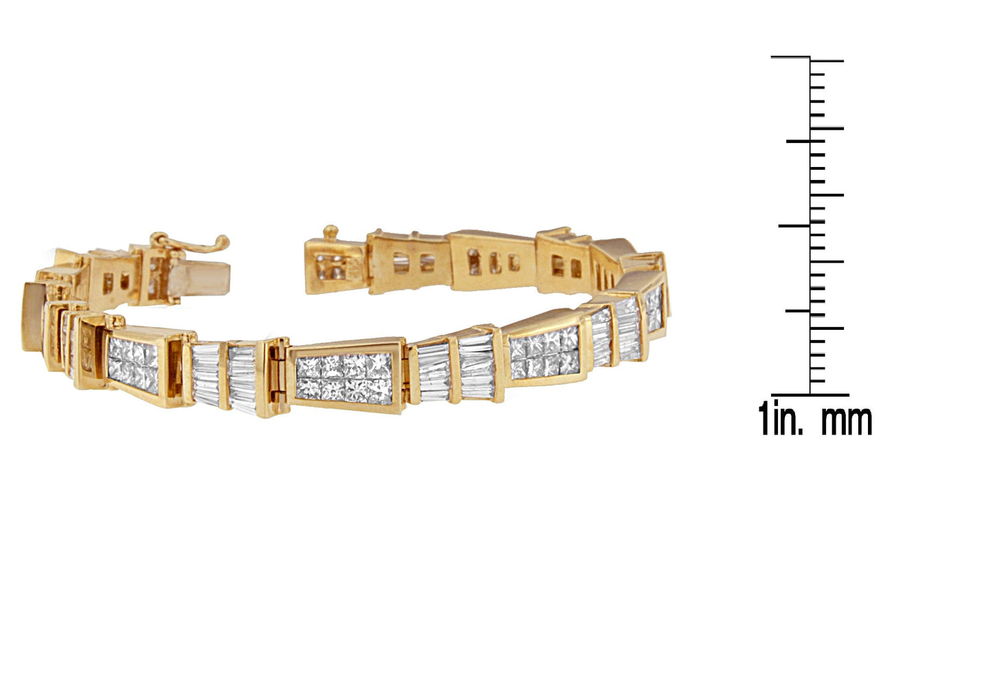 14K Yellow Gold Princess and Baguette-Cut Diamond Geo-Link Bracelet(8.25 cttw,H-I Color,SI1-SI2 Clarity)