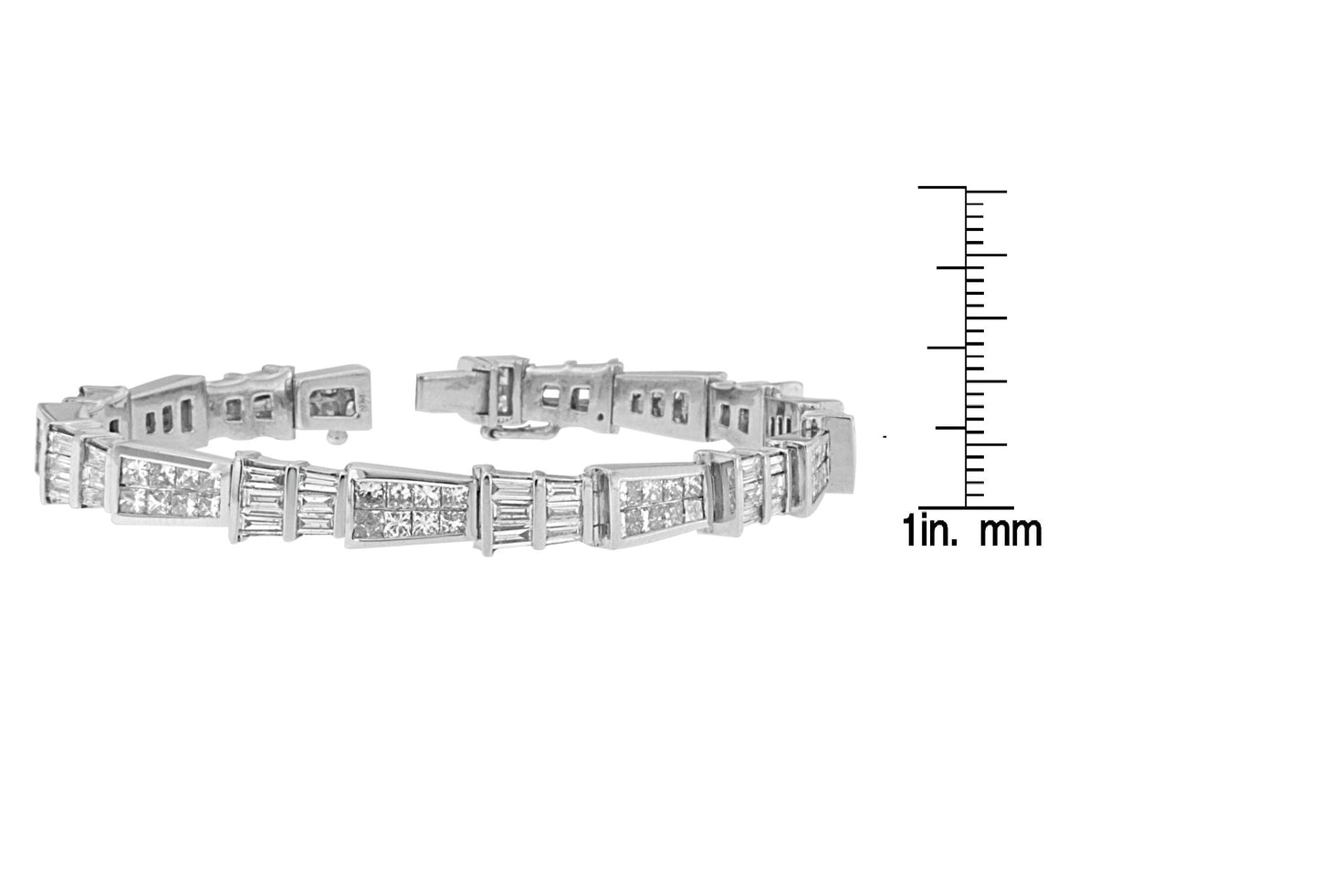 14K White Gold Princess and Baguette-Cut Diamond Geo-Link Bracelet(8.35 cttw,G-H Color,VS1-VS2 Clarity)