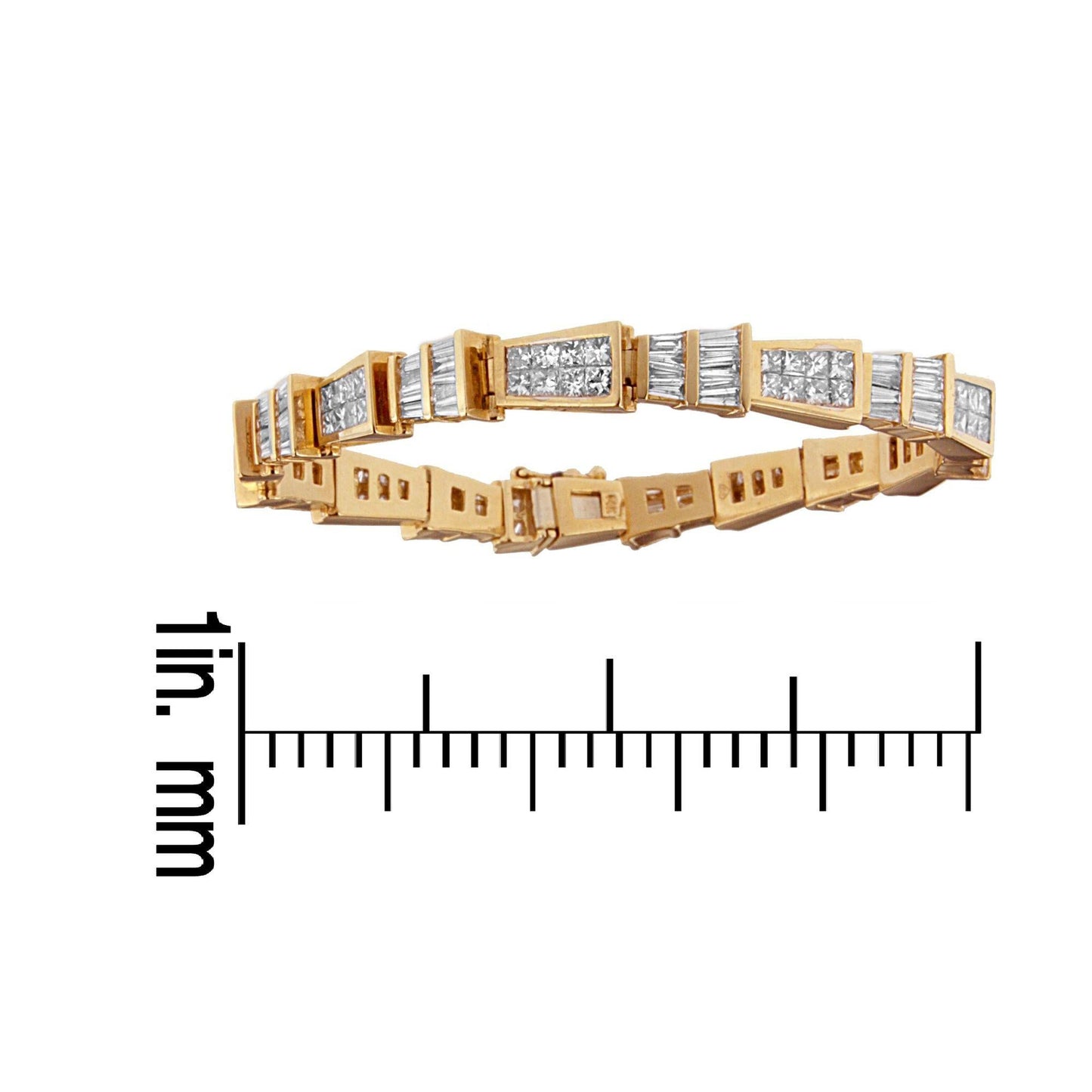 14K Yellow Gold Princess and Baguette Diamond Geo-Link Bracelet (8.35 cttw, H-I Color, SI1-SI2 Clarity)