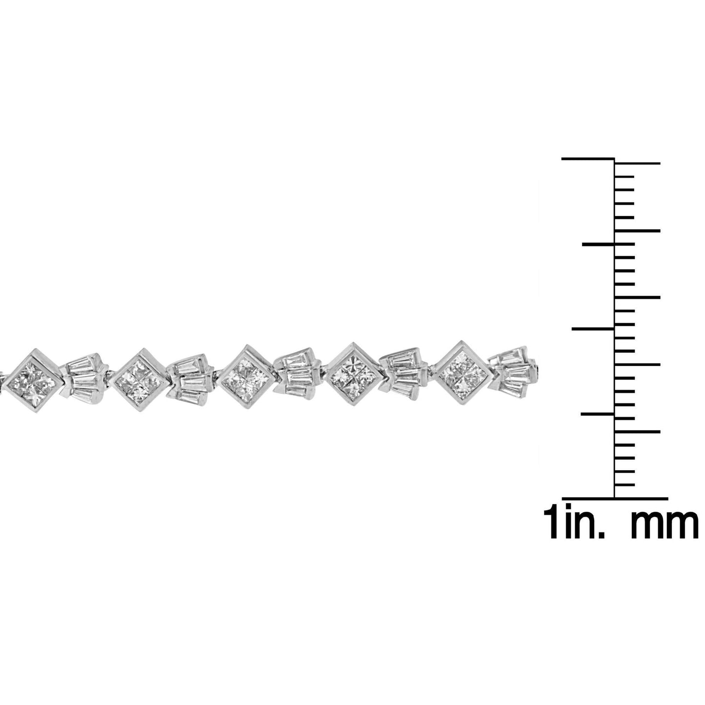 14K White Gold Princess and Baguette Cut Diamond Crown Link Bracelet (7 1/6 cttw, G-H Color, VS1-VS2 Clarity)