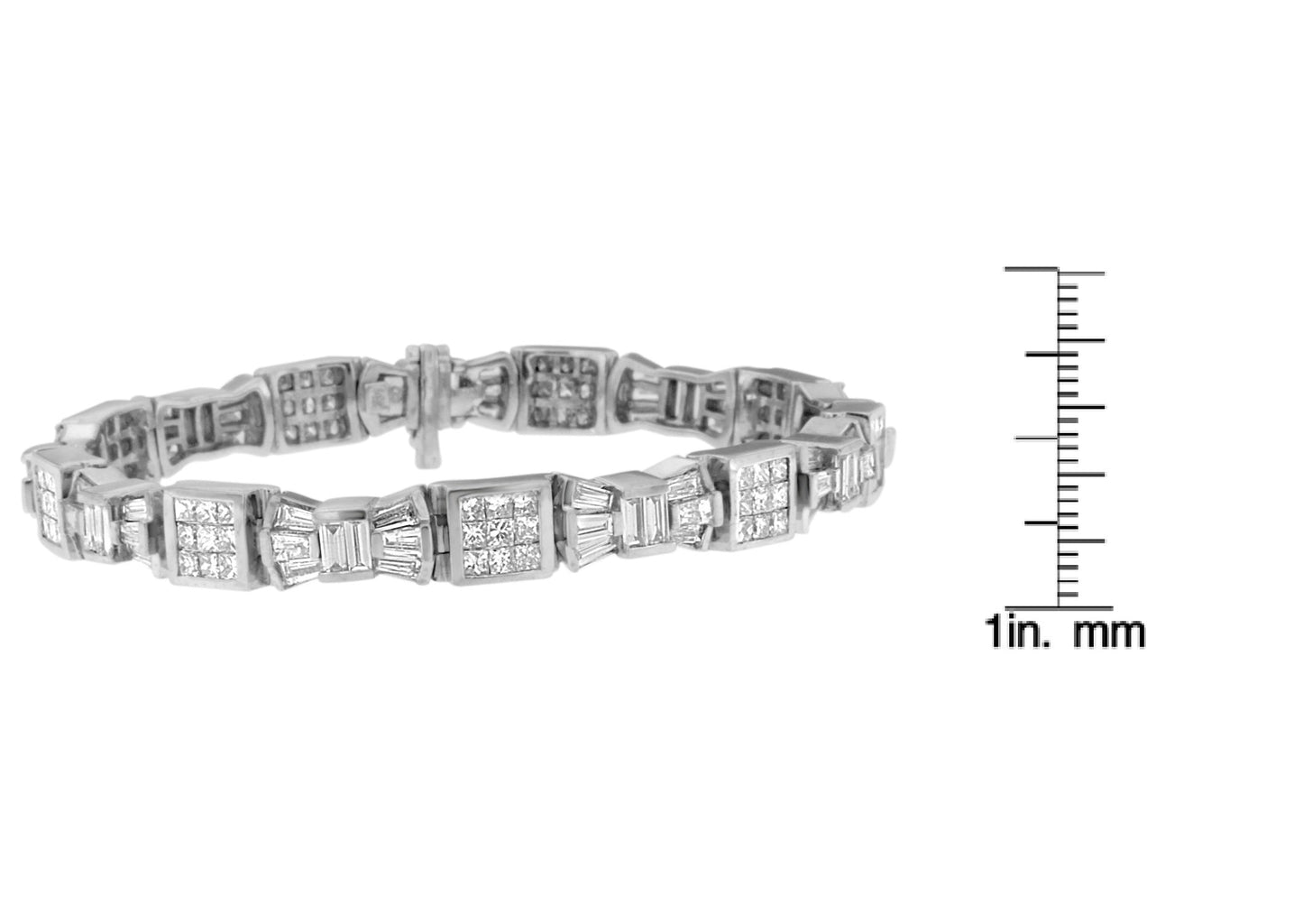 14K White Gold Princess and Baguette-Cut Diamond Mod Bow Bracelet (9.00 cttw, G-H Color, VS2-SI1 Clarity)