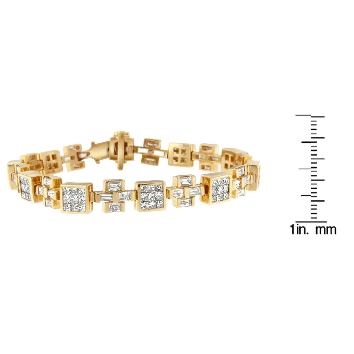 14K Yellow Gold Princess and Baguette Cut Diamond Cubes and Crosses Bracelet (8 1/3 cttw, G-H Color, VS1-VS2 Clarity)